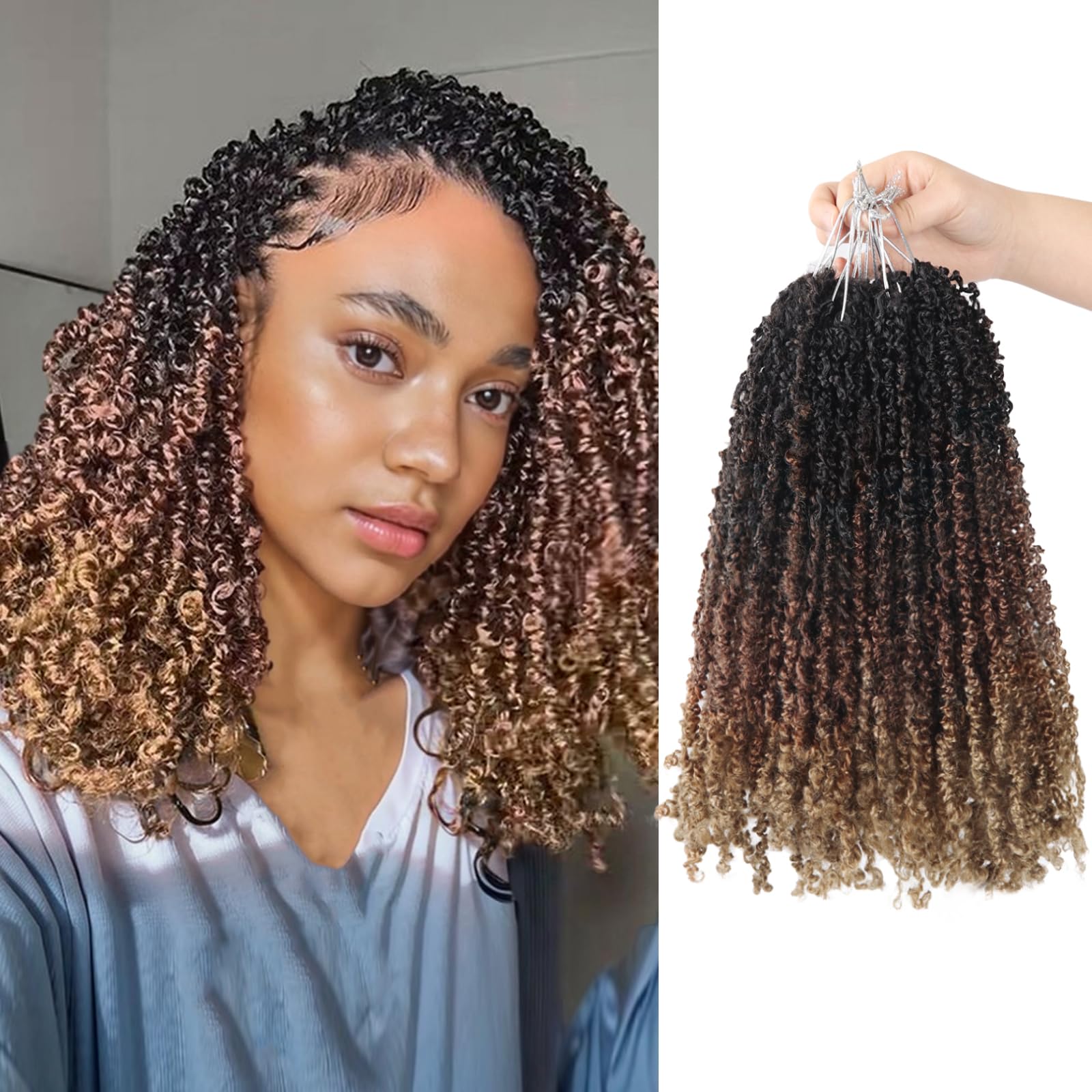 Yanky Twist Crochet Hair, PILLUGER Yaki Twists Hair Micro Spring Twist Braids,9 Packs Pre-looped passion Twist Brown Senegalese With Curls Crochet