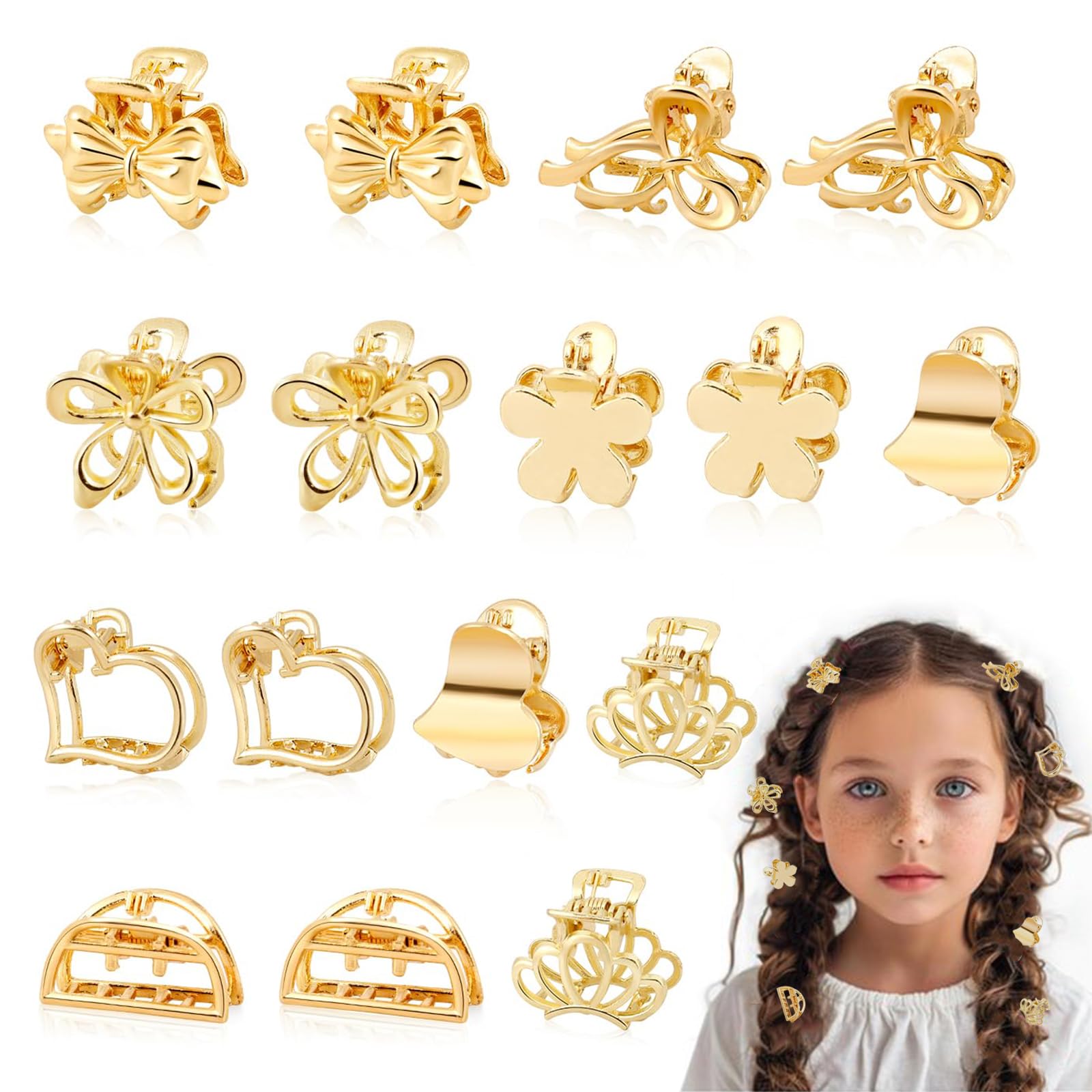 Nayyana 16 Horquillas de Metal Doradas para Cabello Fino y Grueso, Pinzas Pequeñas con Flores, Accesorios para el Pelo de Mujeres