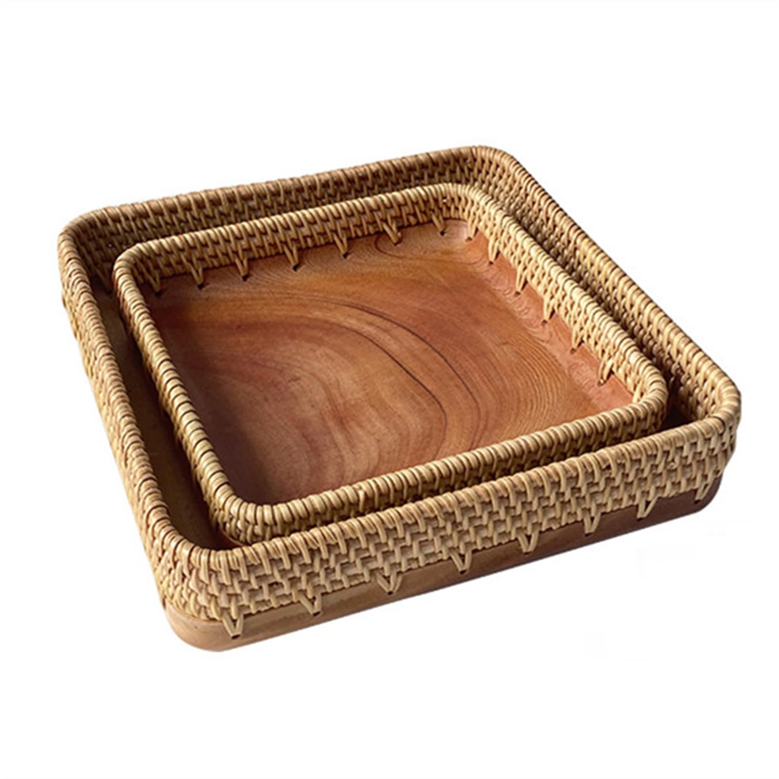 Bandeja Rectangular, Bandeja de ratán, Bandeja de Almacenamiento for Servir de ratán Tejido a Mano, Natural, Varios tamaños, Paquete de 2(Natural 2)