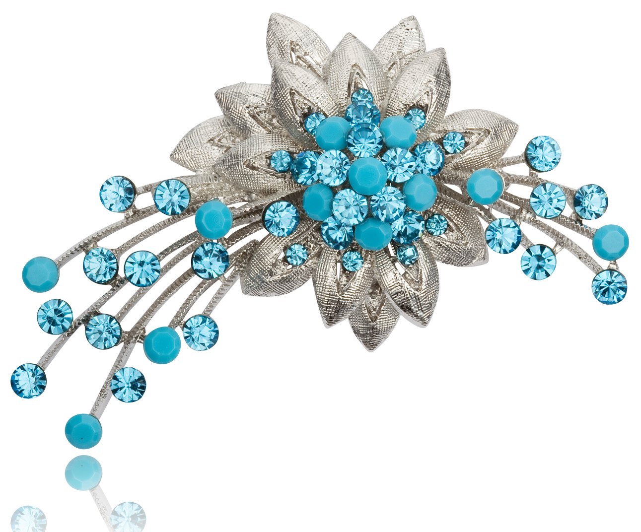 Floral Spray Design with Turquoise Color Rhinestone Brooch Pin