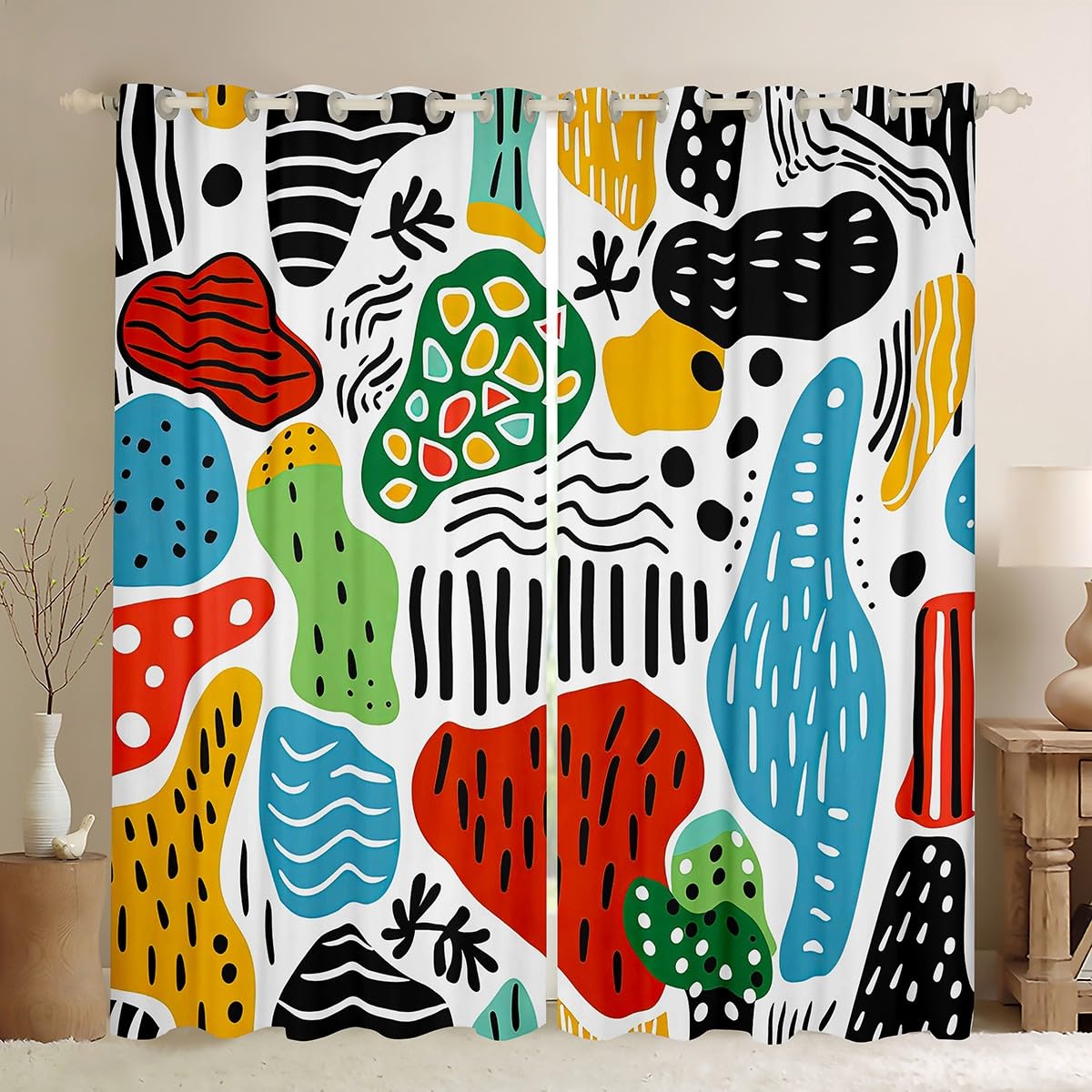 Abstract Curtains Hand Drawn Blackout Curtains for Kids Child Boys Girls,Hippie Doodle Style Curtains & Drapes Colorful Urban Art Window Curtains 84