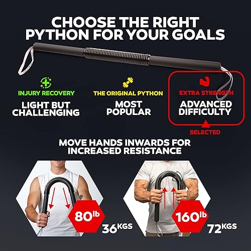 Miniatura 2 de Barra Power Twister de Python - Equipo de ejercicio para fortalecer la parte superior del cuerpo para pecho, hombro, antebrazo, bíceps y brazos por