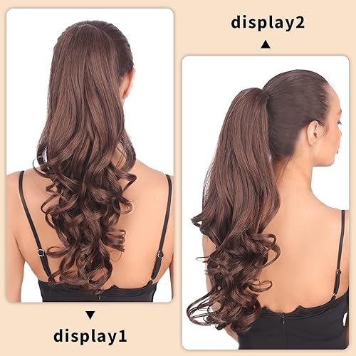 Miniatura 4 de LVLUOHAO Extensión de cola de caballo con clip de garra de 20 pulgadas de largo, lacio, natural, sueltas, extensiones de cola de caballo falsas,