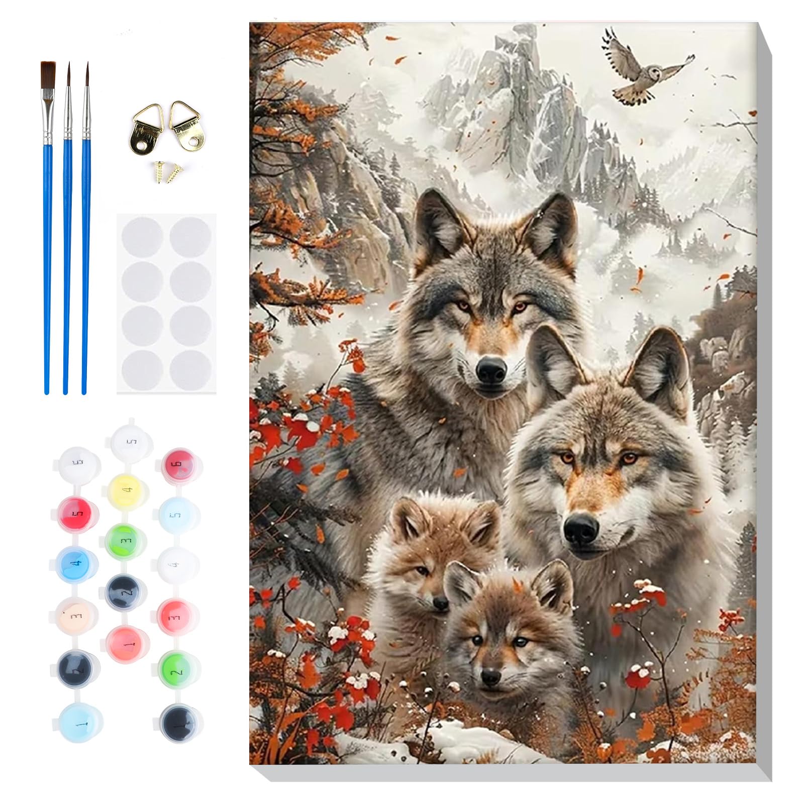 Lxmsja Paint by Numbers Wolf for Adults Beginners with Frame, Painting by Numbers Animals on Canvas, DIY Acrylic Fall Painting Art and Crafts Kit Gifts for Home Wall Decor, 8x12in