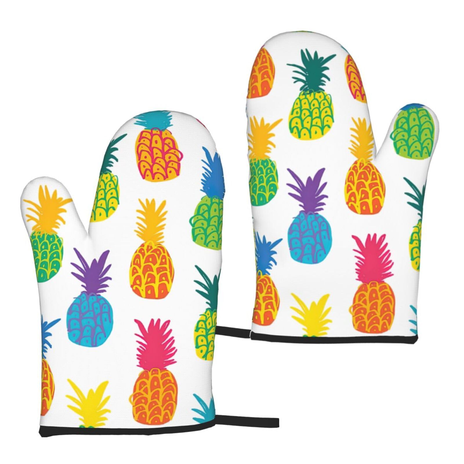 Rainbow Pineapple Print Heat Resistant Universal Fit Oven Microwave Gloves Home Cooking Baking Grilling