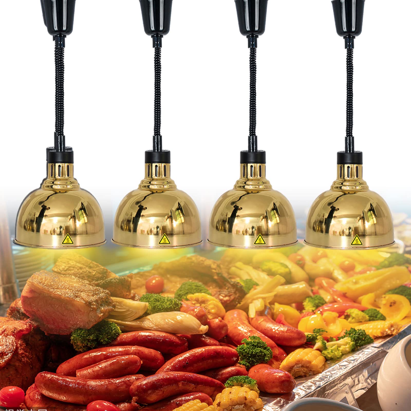 4 Pièces Lampe Chauffe-Plats, Rétractable Lampe Chauffante Buffet Fournitures de Restaurant Hôtel Cuisine Equipement Ajustable Lustre Suspendu, Réglable 60-180cm, Diamètre: 25cm