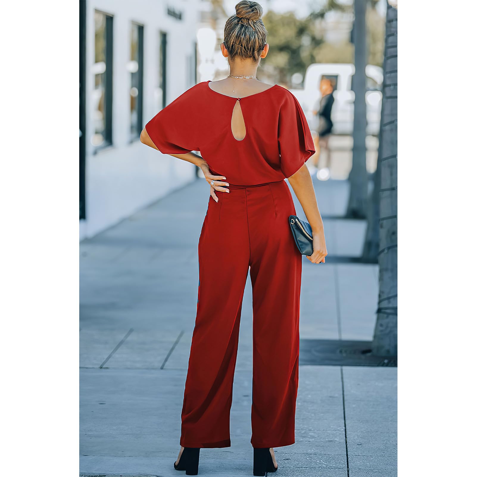 amropi Femmes Combinaison Manches Courtes Barboteuse Jumpsuit Élégant Pantalon Casual Combishort avec Ceinture