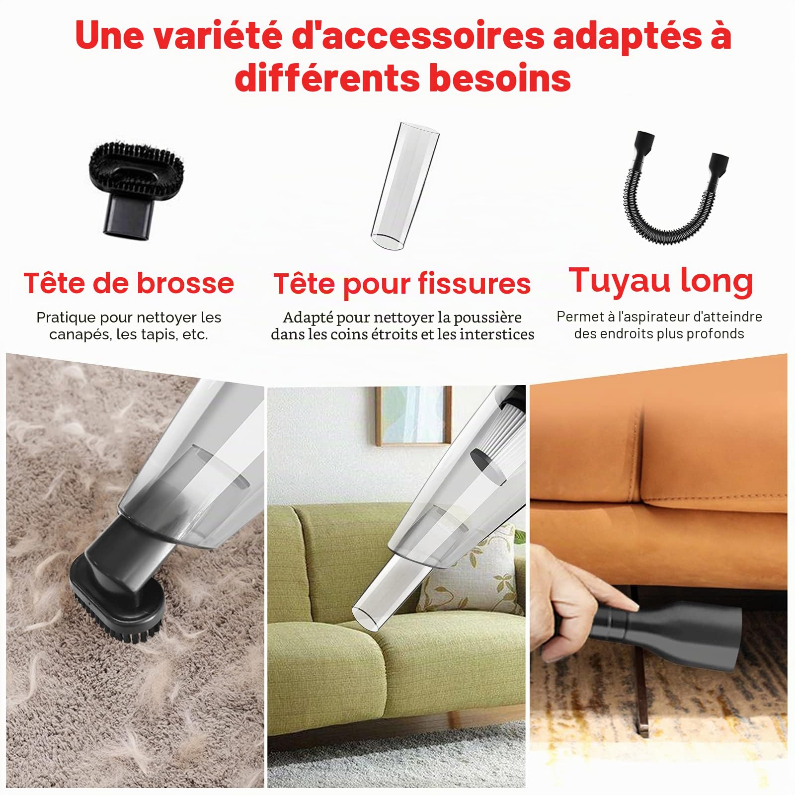 Aspirateur à Main sans Fil Rechargeable Aspirateur Puissant Portable 120W 8500Pa avec Filtre HEPA Lampe LED pour Maison Bureau Table Voiture Canapé