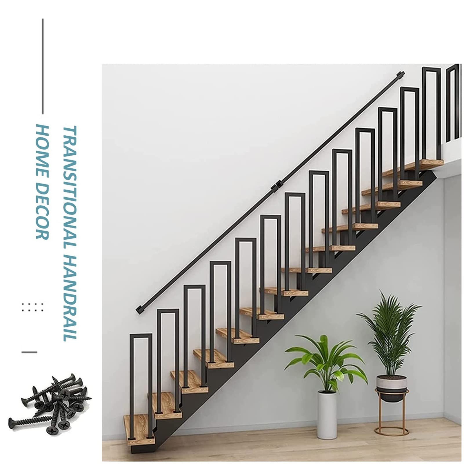 Escalier industriel de loft il – Garde-corps en métal noir mat en acier galvanisé support mural 3 m barre d'appui carrée droite pour terrasses d'intérieur/extérieur.