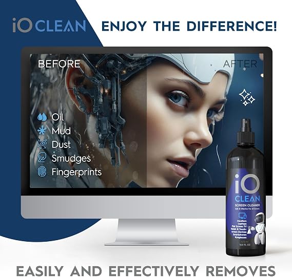 رذاذ منظف الشاشة (16 أونصة + منظف صغير) أفضل مجموعة تنظيف كبيرة لتلفزيون LCD LED OLED والهواتف الذكية وiPad والكمبيوتر المحمول وشاشة اللمس وشاشة الكمبيوتر والأجهزة الإلكترونية وقماش من الألياف الدقيقة وفوهتين