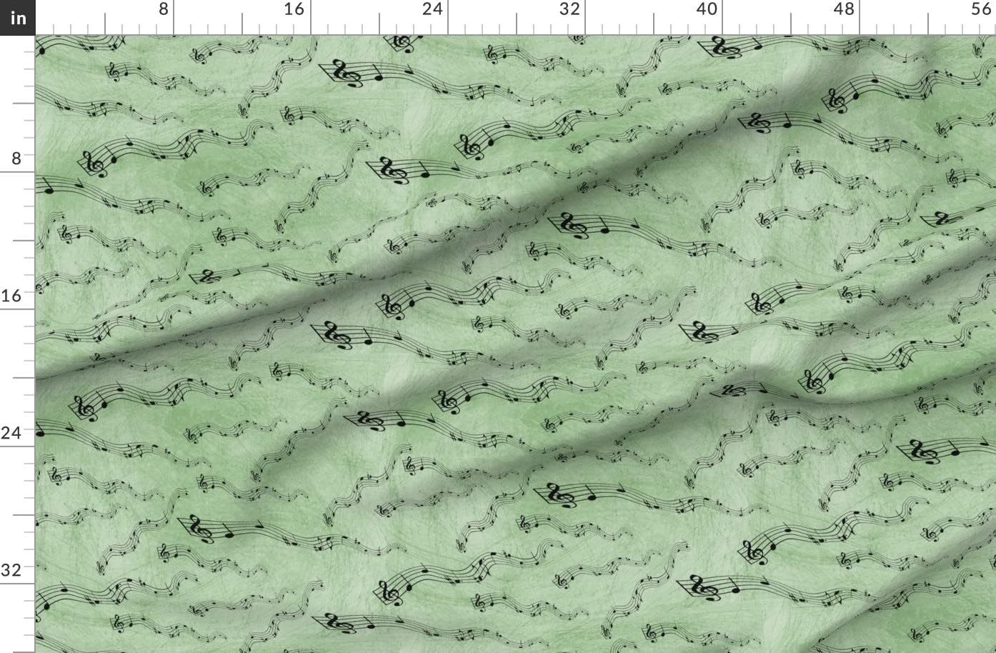 Spoonflower Fabric - Music Notes Green Musical Band Printed on Organic Cotton Sateen Fabric by The Yard - Sewing Quilting Apparel Home Decor