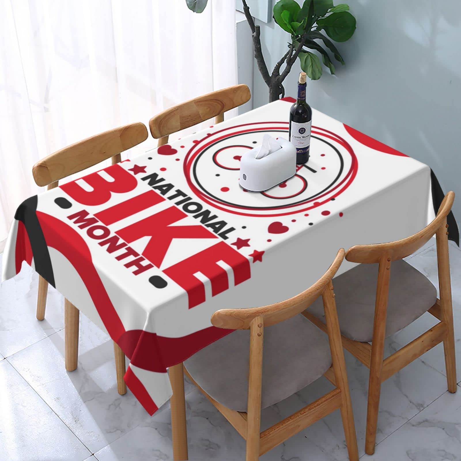 JunHeArt National Bike Month Tablecloth Rectangle Table Cover Washable Table Cloths Decor For Kitchen 54" X 72"