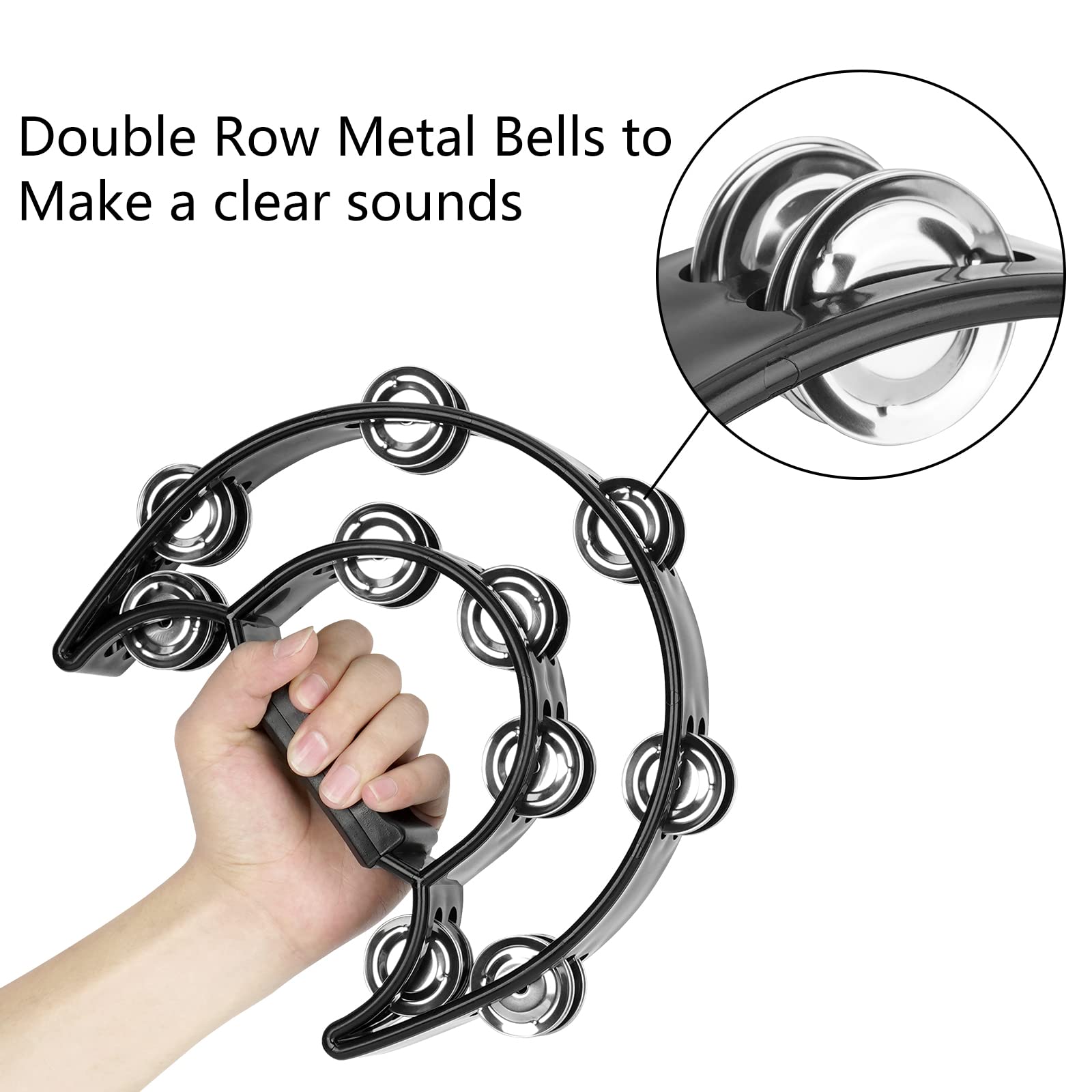 Musiin Double Row Metal Jingles Half-Moon Tambourine Versatile Percussion for Dynamic Performances(Black) - Image 2