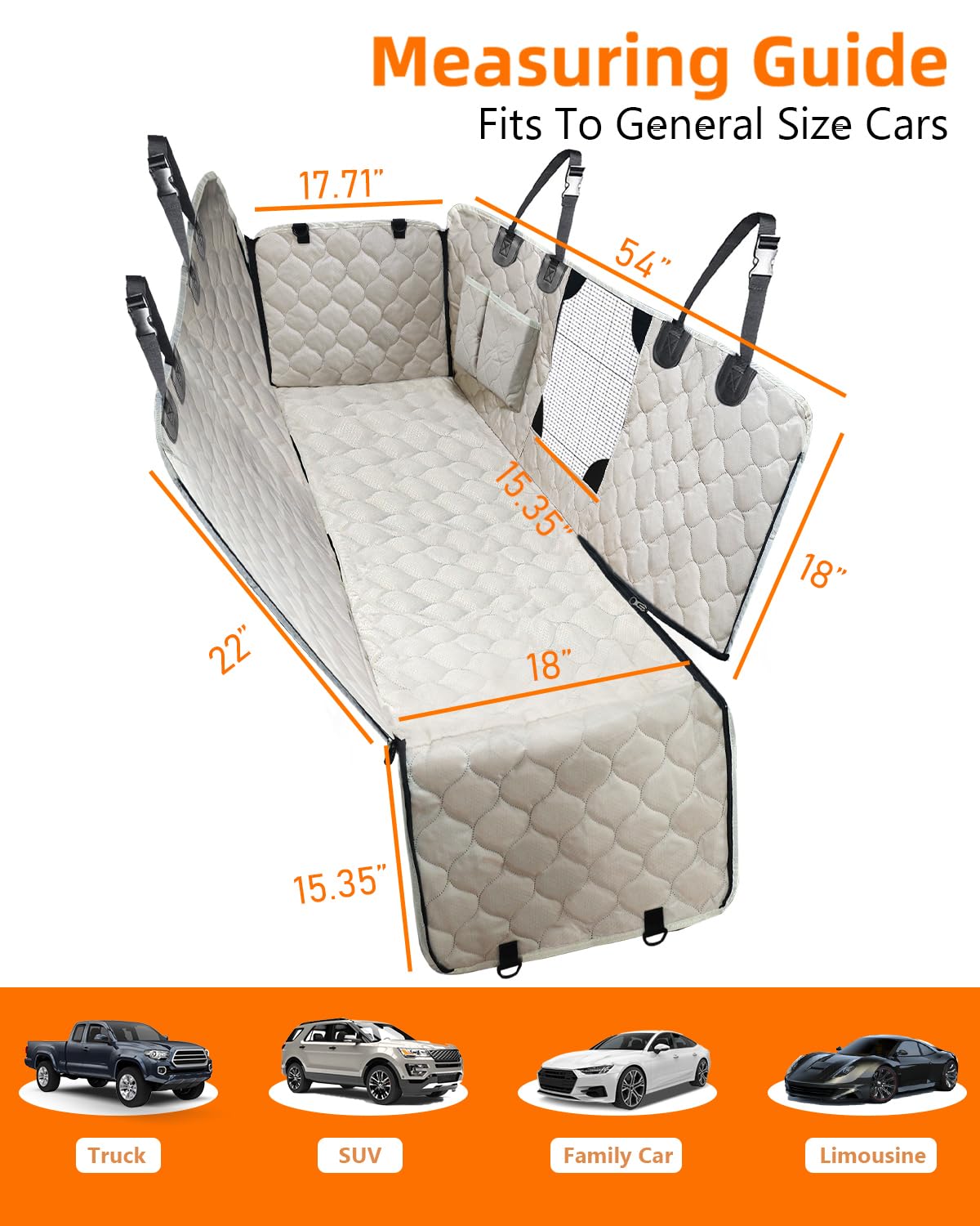 PETICON Coprisedile auto per cani con finestra a rete, 100% impermeabile, coprisedile per sedile posteriore, antigraffio, amaca per cani per auto, camion, SUV, Jeep, beige