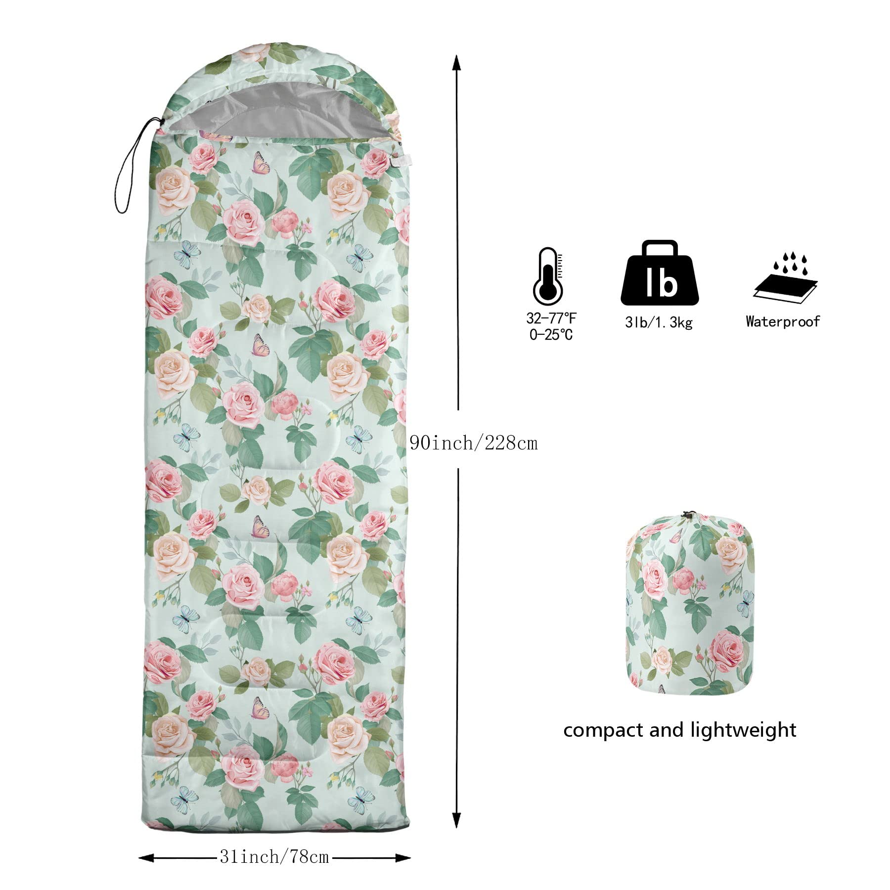 HOSIMA Sleeping Bags for Boys Girls Kids,Flowers Printeded Lightweight Warm Portable Outdoor Indoor Waterproof Cold Resistant Sleeping Bag for Camping Hiking (Flowers) - Image 3