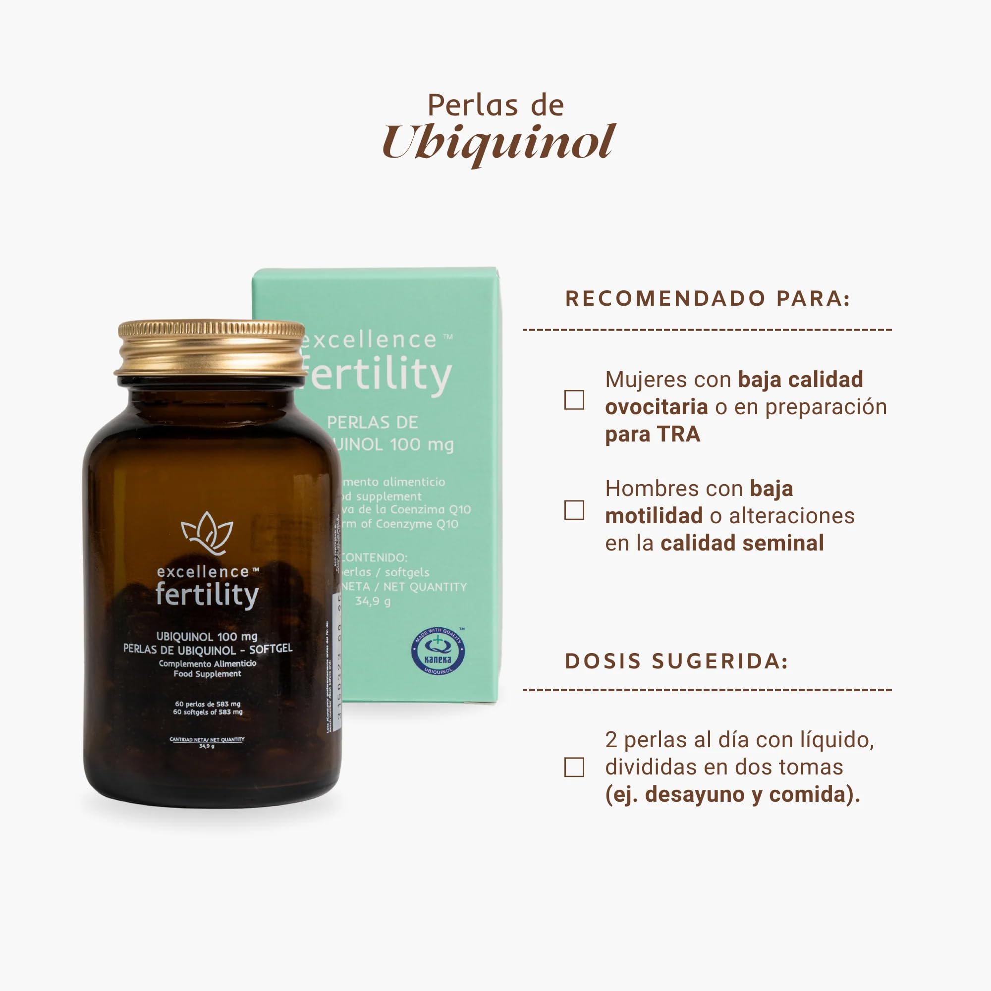 Excellence Coenzima Q10 Ubiquinol Kaneka™ - Suplemento Fertilidad Hombre y Mujer - Antioxidante para Calidad Ovocitaria y Seminal - Fabricado en Japón - 60 cápsulas | EXCELLENCE FERTILITY