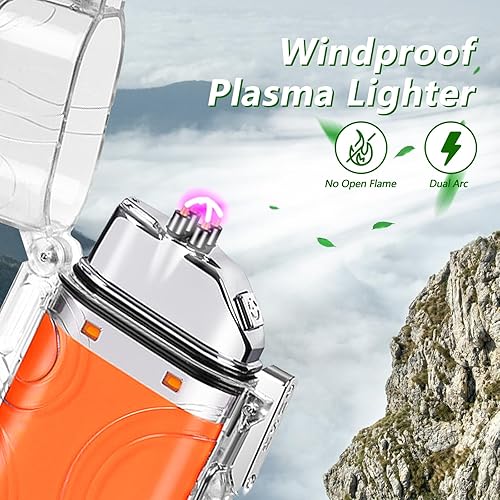 Miniatura 4 de SKRFIRE Encendedor eléctrico transparente, impermeable, encendedor de doble arco con linterna LED, encendedor a prueba de viento, encendedor USB