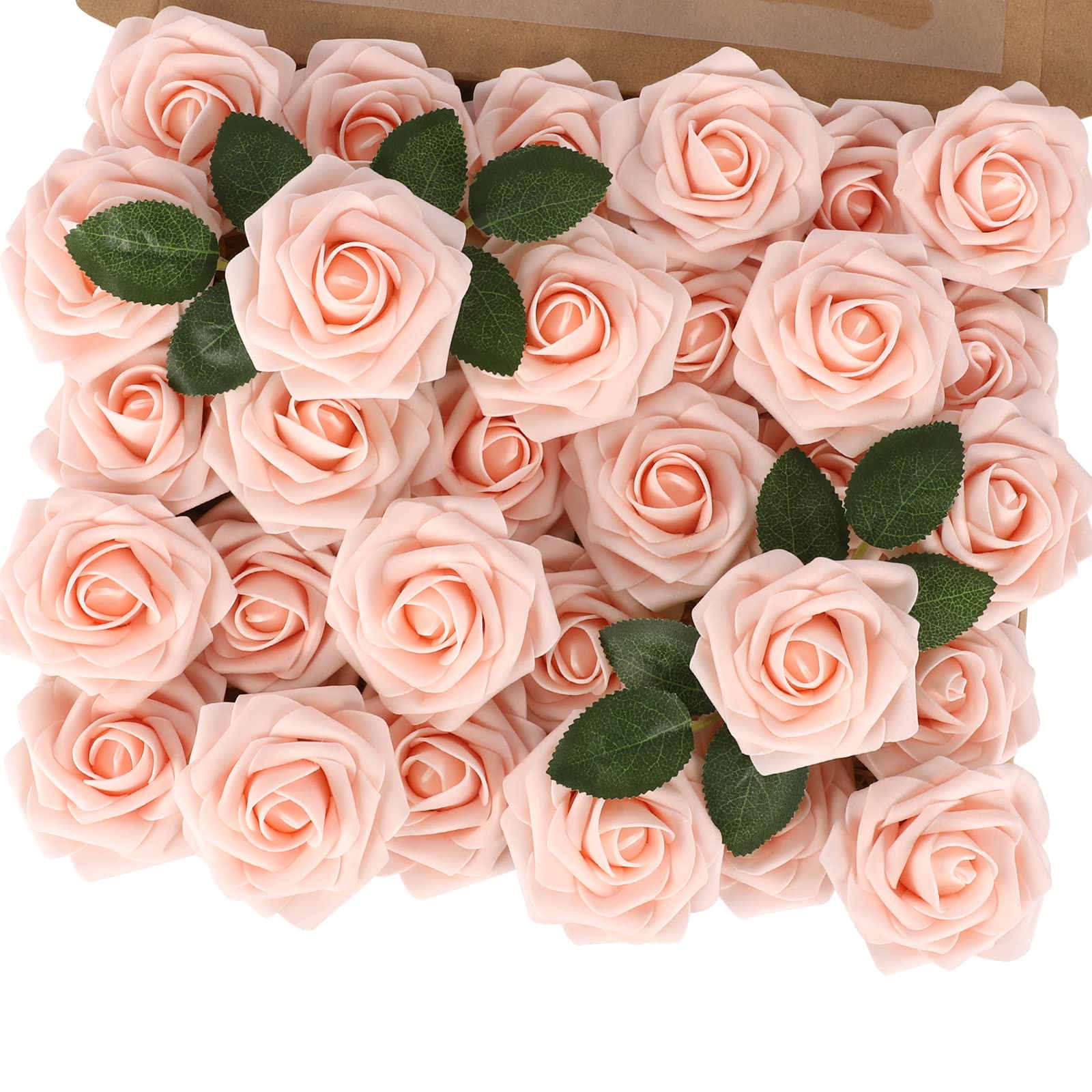 MACTING Sztuczne kwiaty Blush Foam Roses 30pcs Prawdziwe spojrzenie fałszywych róż z łodygą do DIY Bukiety ślubne Centerpieces Prysznic dla nowożeńców Party Dekoracje domu