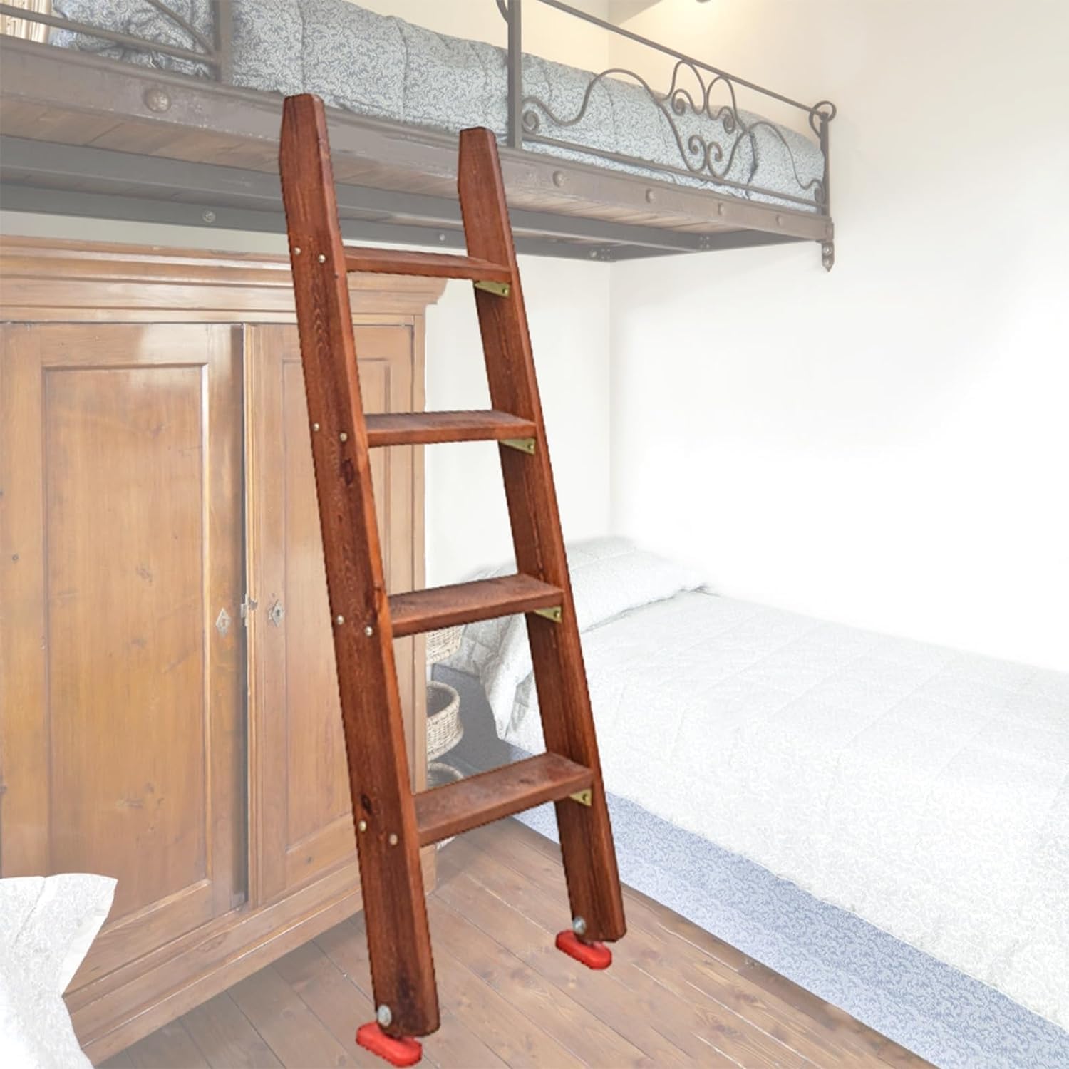 Escalera para litera de madera seleccionada, acabado lateral de pie con bases de goma