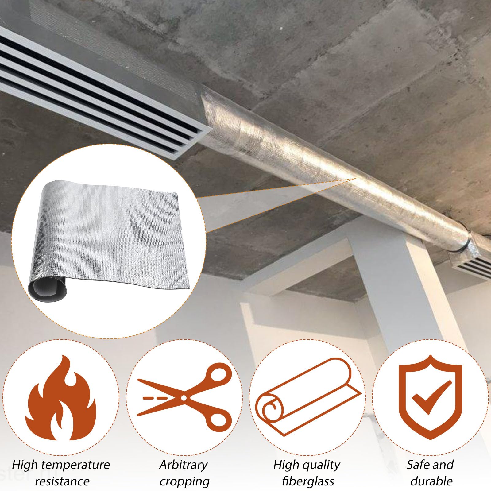 Protector Térmico Aluminizado con Adhesivo Barrera Termica Lámina de Fibra de Vidrio Aluminizada Aislamiento Térmico Aluminio Material Reflectante para Manguera Coche Moto (800℃-2 Pieces-0.5m*1m*1mm)