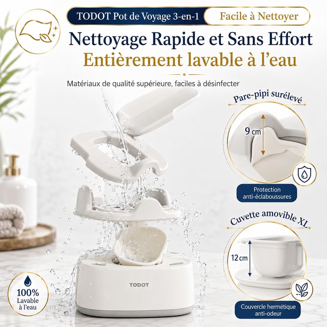 Pot Bébé Toilette 3 en 1, Potty Apprentissage De La Propreté, Pot Bébé + Réducteur WC + Marchepied Antidérapant, Multifonction pour Enfant Dès 12-36 Mois, Facilite Passage Couches aux Toilettes