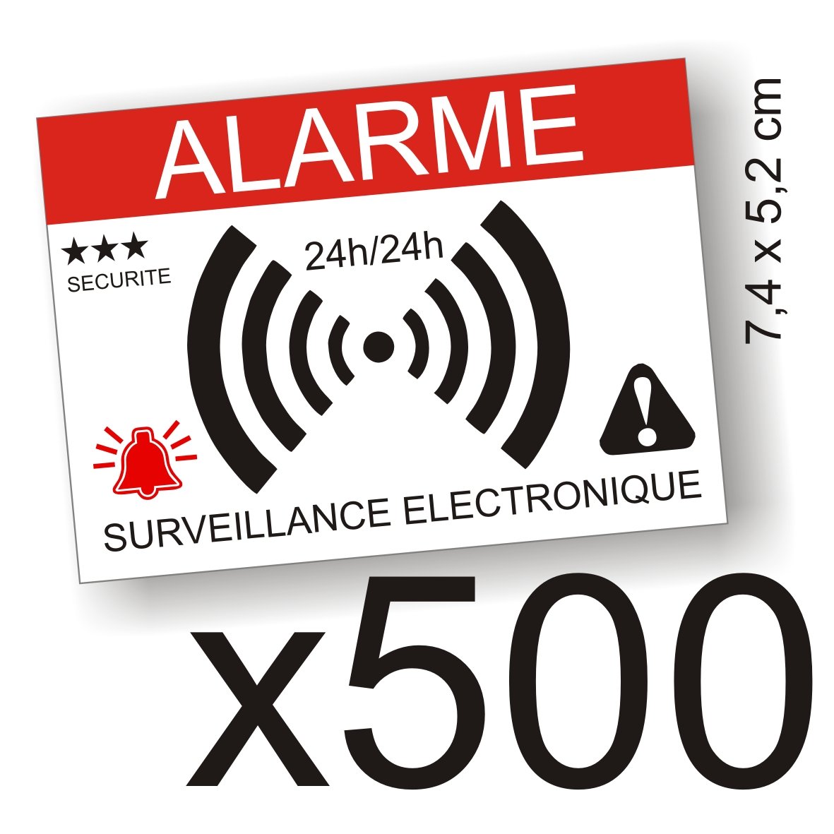 Autocollants dissuasifs Alarme - Surveillance électronique - Lot de 500 (pour revente ou pour Les voisins)