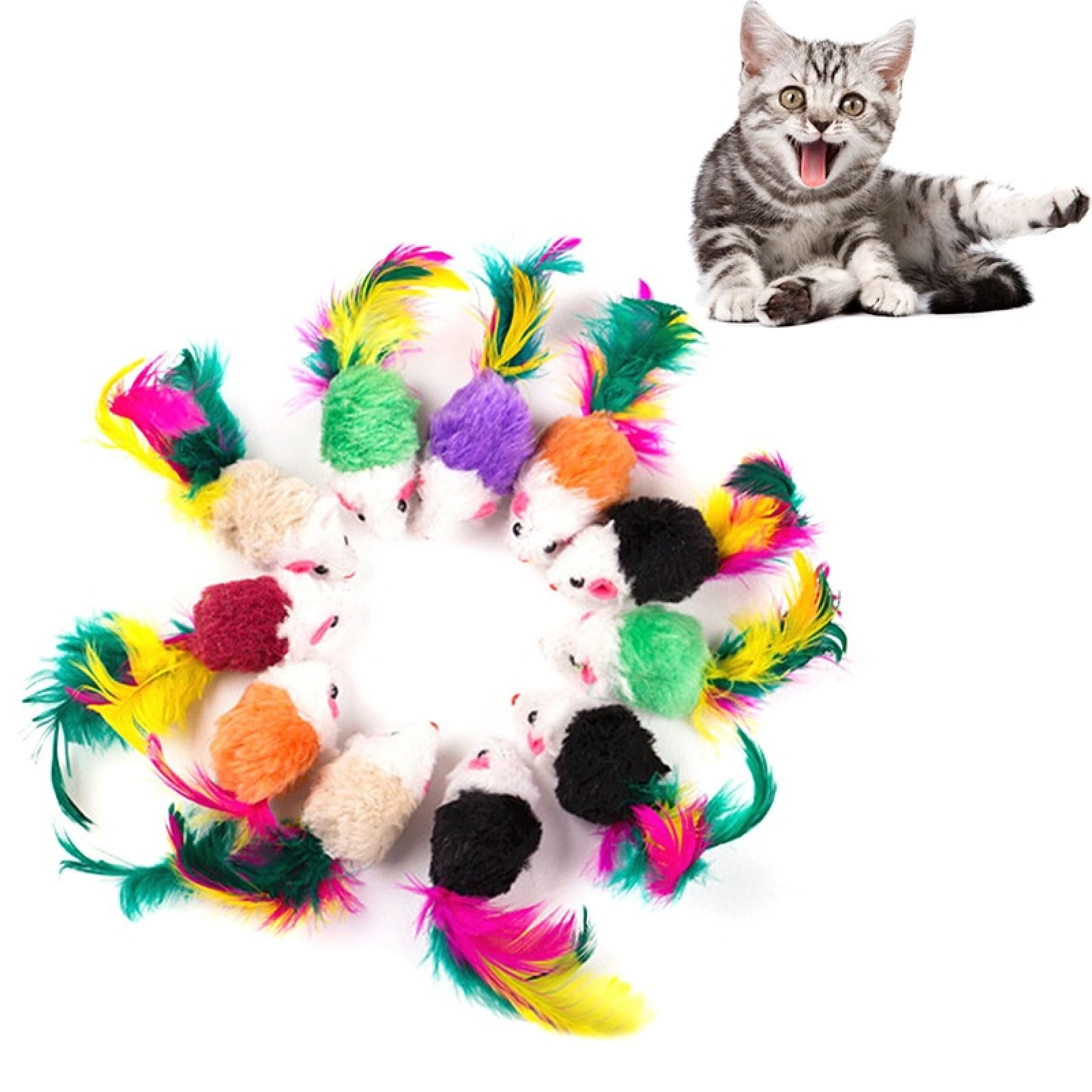 Katzenangel, Katzenspielzeug Mini Weiche Fleece Falsche Maus Bunte Feder Spielen Trainingsspielzeug for Kätzchen Welpen 20Pcs