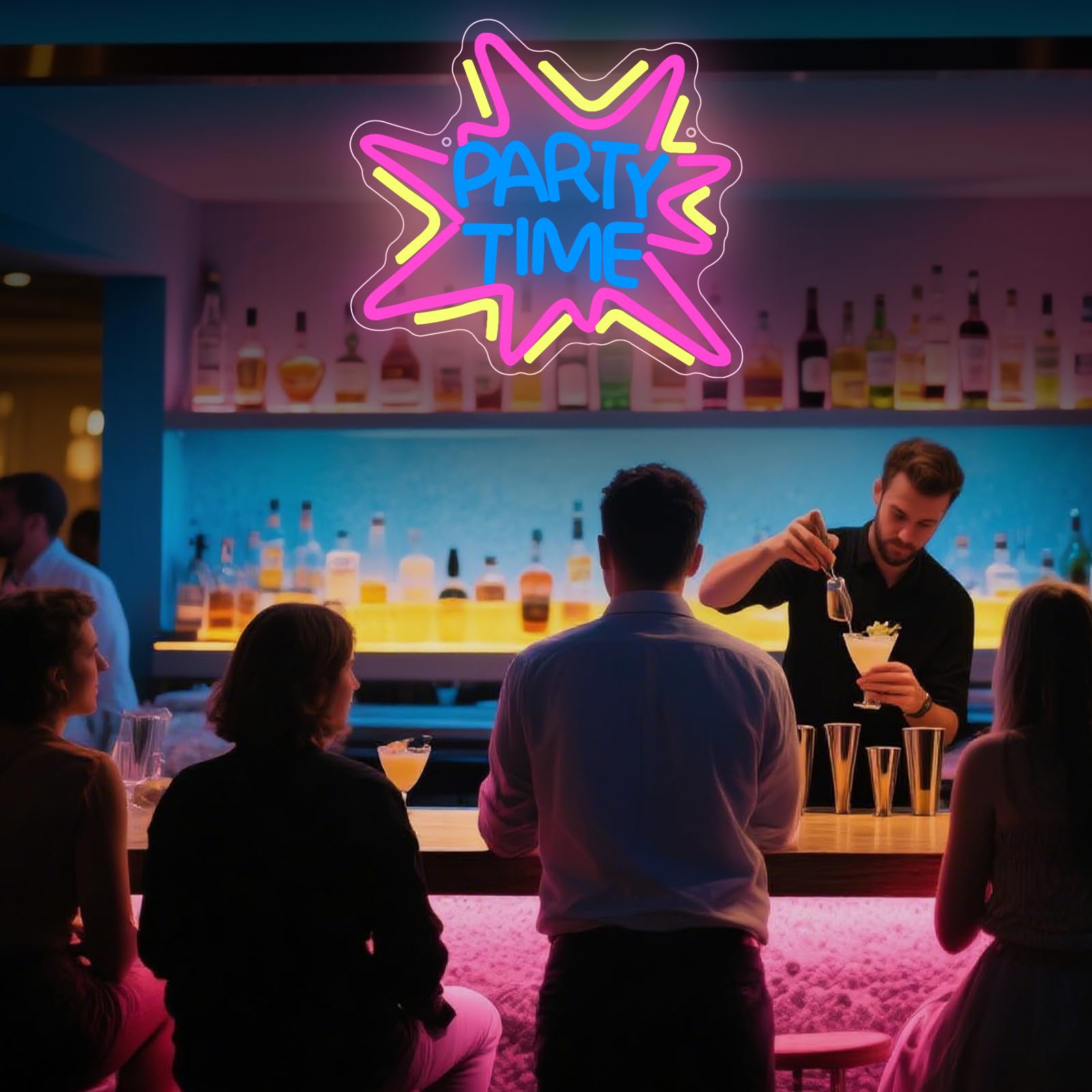 PARTY TIME Neon Schild Bar Lampe Personalisiert LED Neonschild für Wanddekoration Dimmbare USB-Betrieb Leuchtendes Barschild Home Bar Man Cave Party
