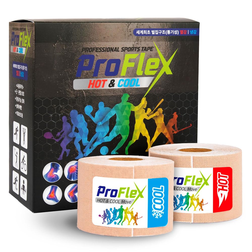 Proflex Sports Tape - Hot Cool Effect 6 Rolls Self Sticking Bandage Wrap Kinesiology Athletic Tape for Muscle