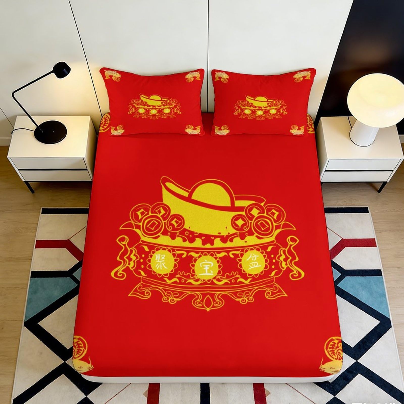 Ctjqhvmx Style-6 3D Printed Chinese Style Lucky Cloud Fitted Sheet Microfiber Deep Pocket Bedroom Bedding Gold Ingots Mattress Fitted Cover For Adults Teens 90X200x25cm 90X200x25cm