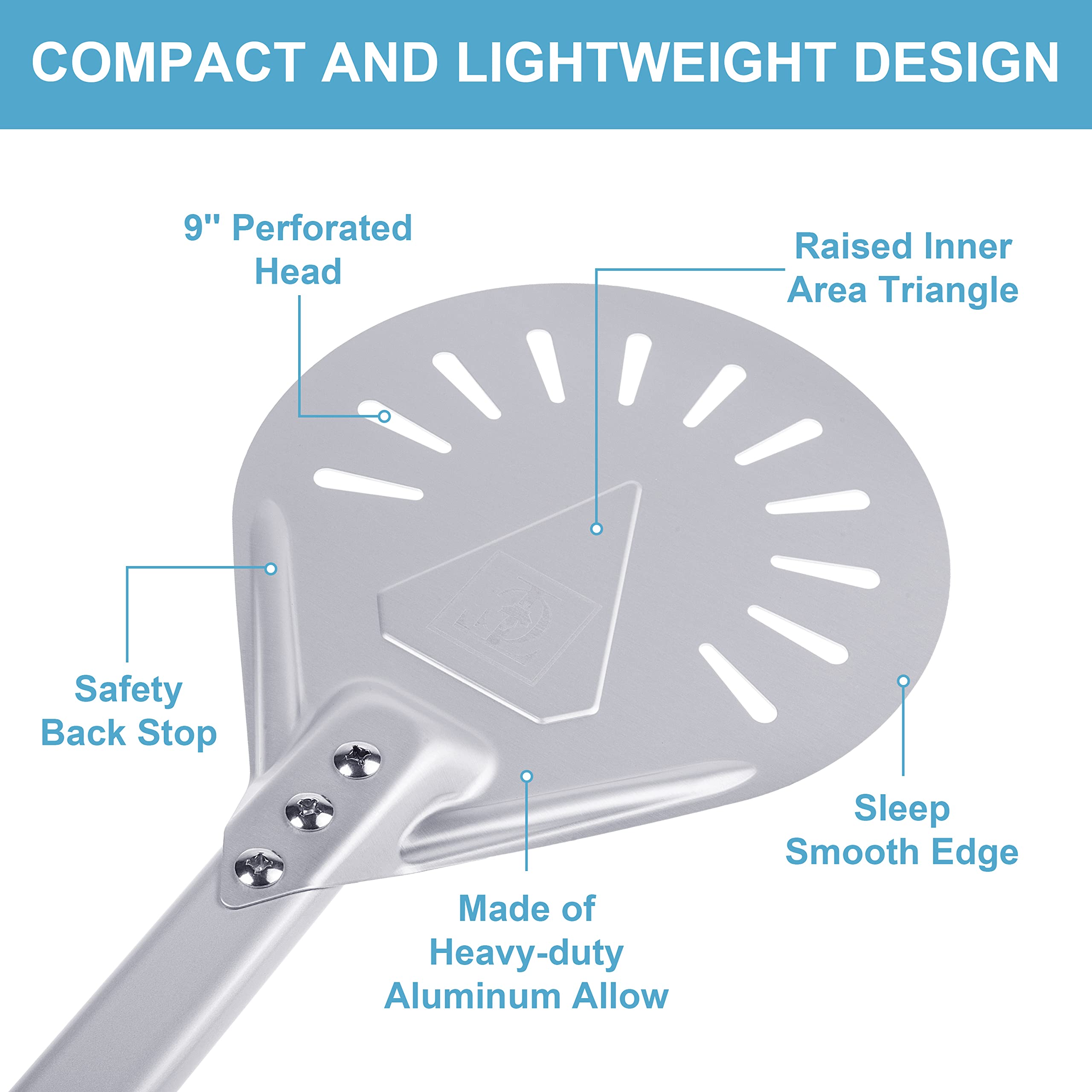 TC Logo Pizza Peel - Premium -Pizza Paddle with Non-Slip Rubber-Covered Handle â€“ Heavy-Duty Turning Peel with Aluminum Alloy Plate â€“ Ergonomic and Lightweight Design (8-inch)