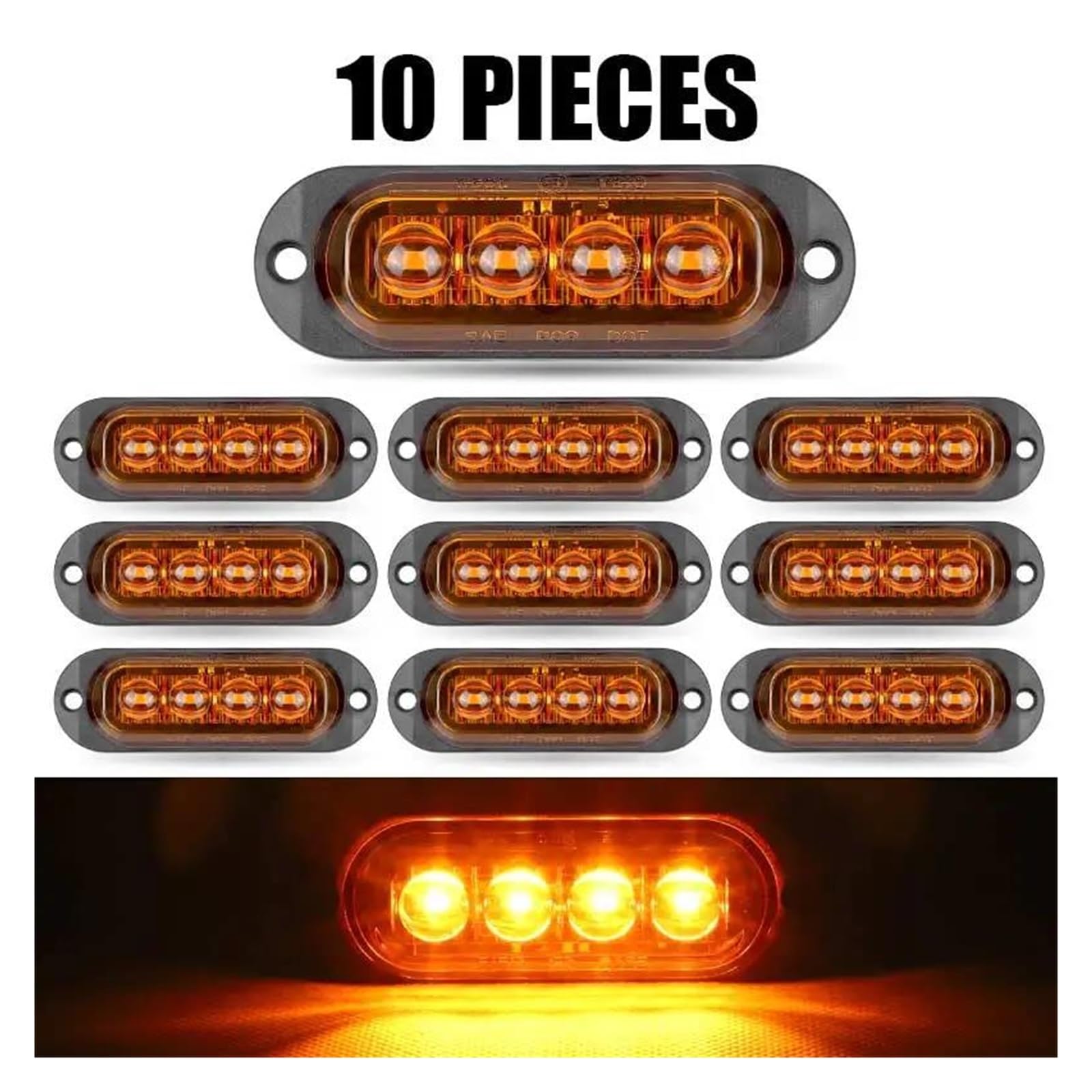 Generico Indicatore Laterale 10 pezzi Mark luci LED indicatore posizione laterale lampada segnalazione per camion auto rimorchio autobus pick-up camper Indicatore Direzion(10x 4Leds Yellow)