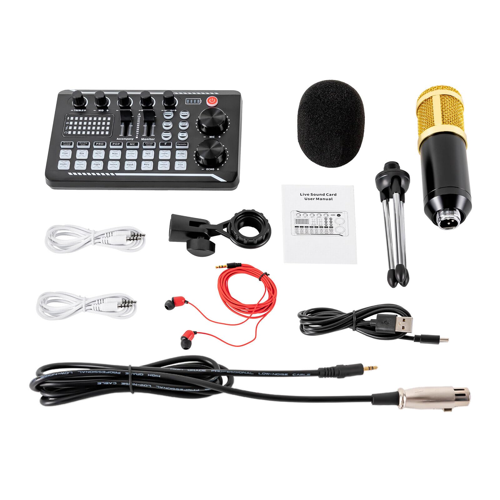 Microphone de streaming, podcast, kit de mixage audio avec carte son pour streaming, podcasting, enregistrement, convient pour PC/ordinateur portable/téléphone/Pad