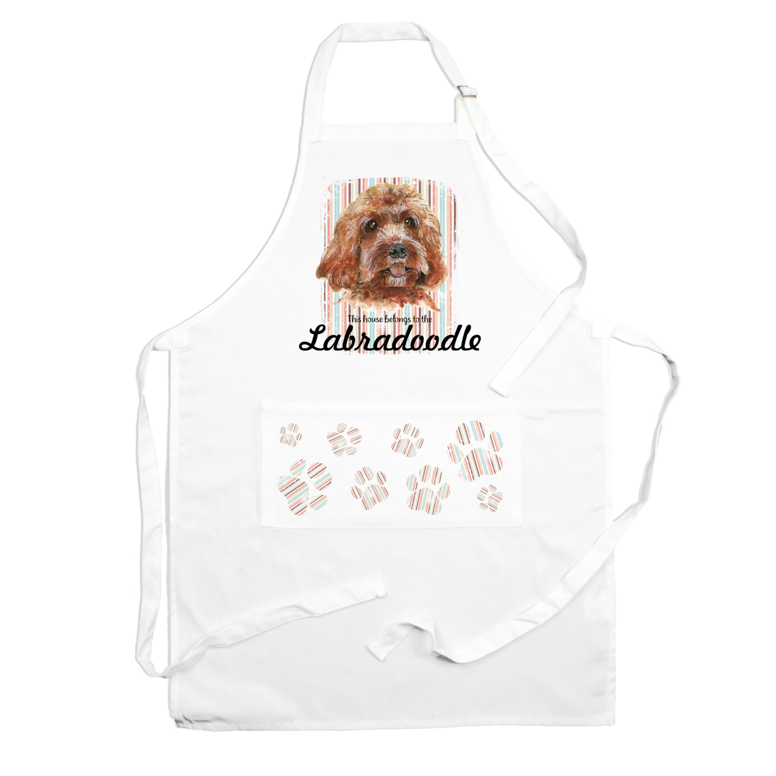 Purely Home Labradoodle Apron - This House Belongs to the Dog - Cooking & Baking Gift Adjustable Neck/Waist Ties - Large Front Pocket Mens Womens Unisex