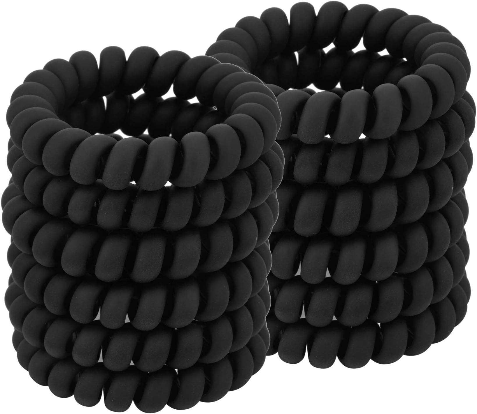 Spiral Coil Hair Ties for Women (Matte Black, 12 Pcs) - No Crease Ponytail Holders for Thick and All Hair Types, Plastic Spiral Ties