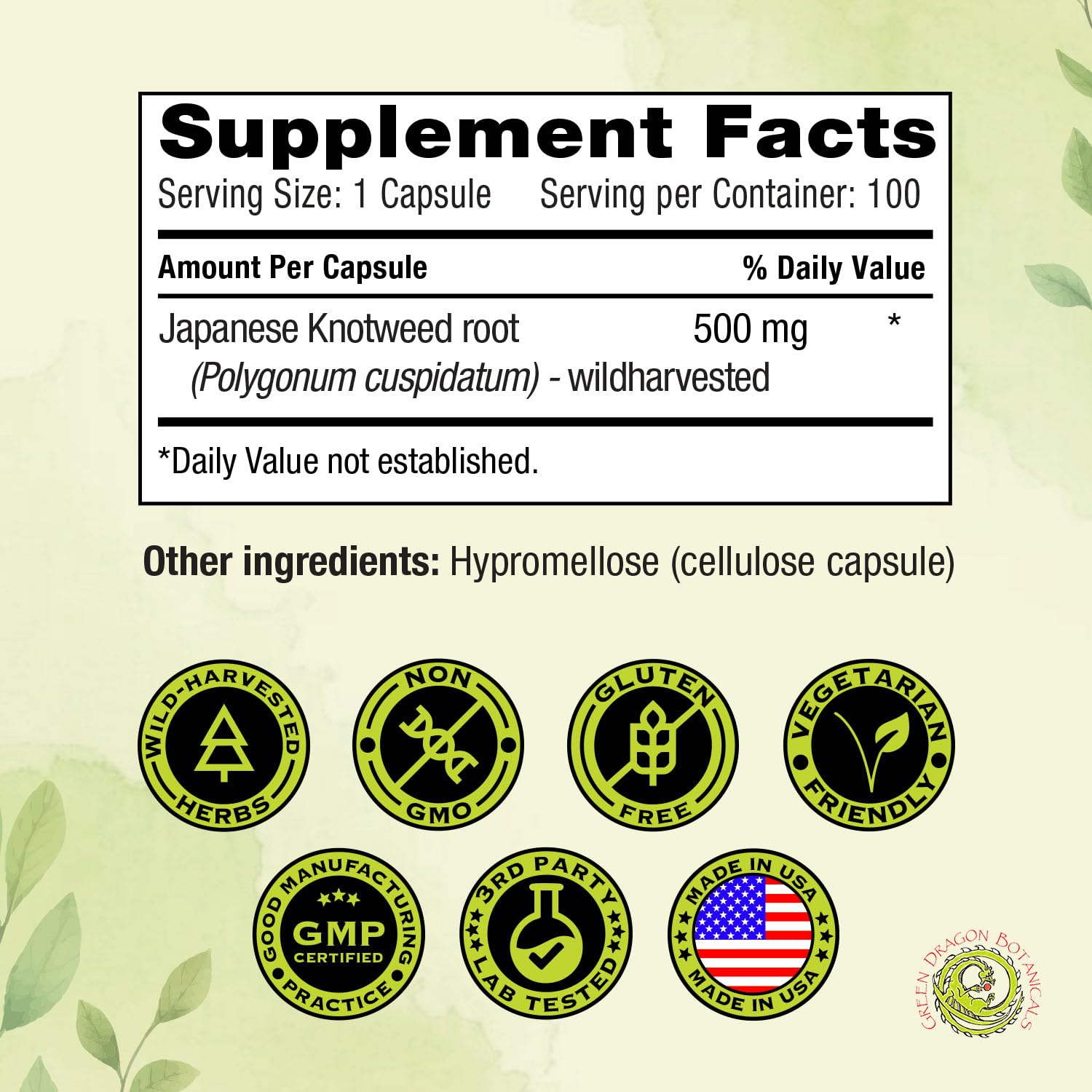 Japanese Knotweed Capsules 500 mg 100 Capsules Made in USA - Natural Source of Resveratrol Immune Support Supplement Non-GMO Gluten-Free Vegetarian Japanese Knotweed Root for Cardiovascular Health.* — Amazon image 5