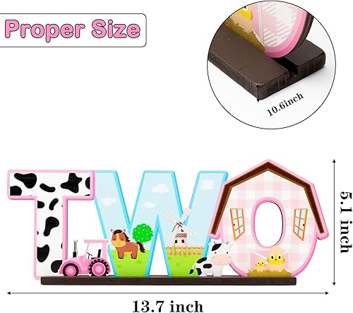 Miniatura 2 de Haooryx Centro de mesa de granja – Cartel rosa de animales de granja de madera, centro de mesa de granero, fiesta de cumpleaños, decoración de