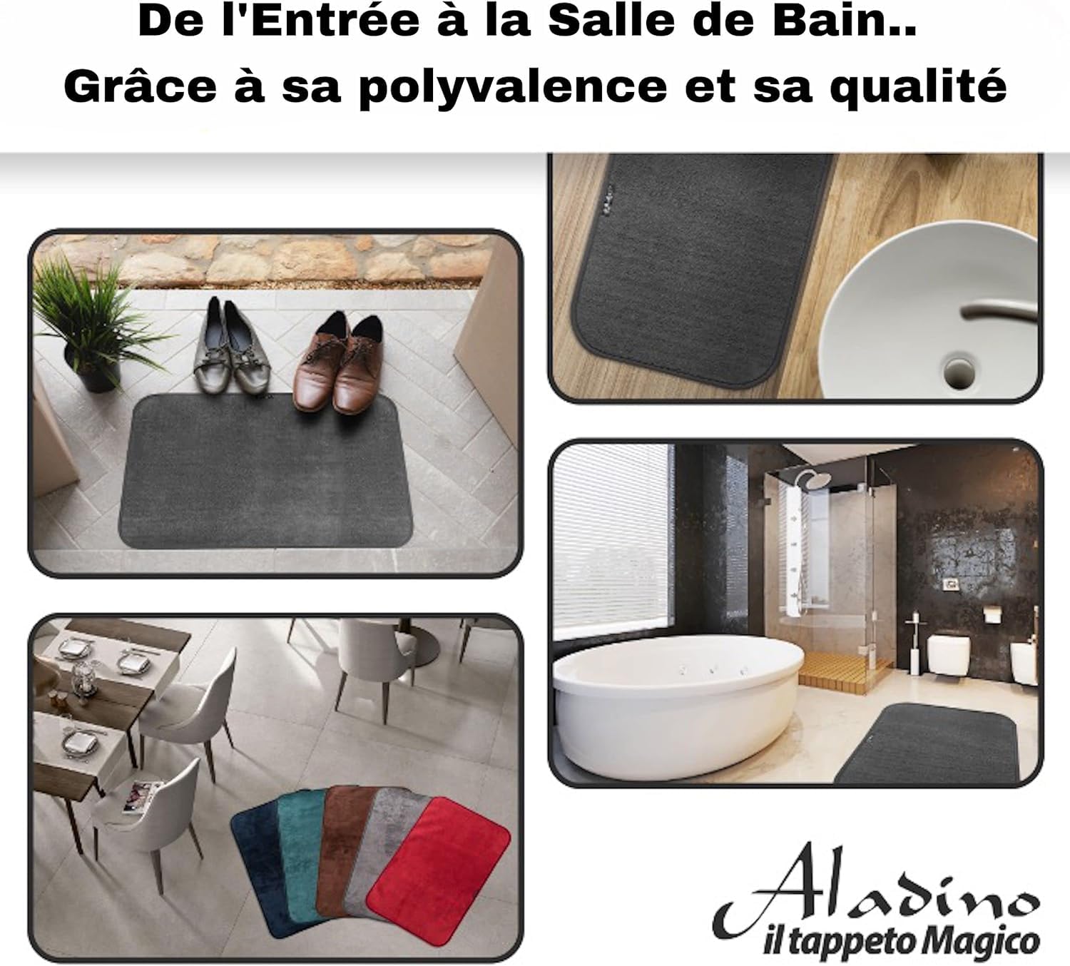 Aladino Tapis d’Entrée Intérieur/Extérieur pour Maison, Salle de Bain & Cuisine, Antidérapant, Lavable, Ultra Absorbant, Tailles et couleurs variées, Made in Italy 100x130cm, Marron