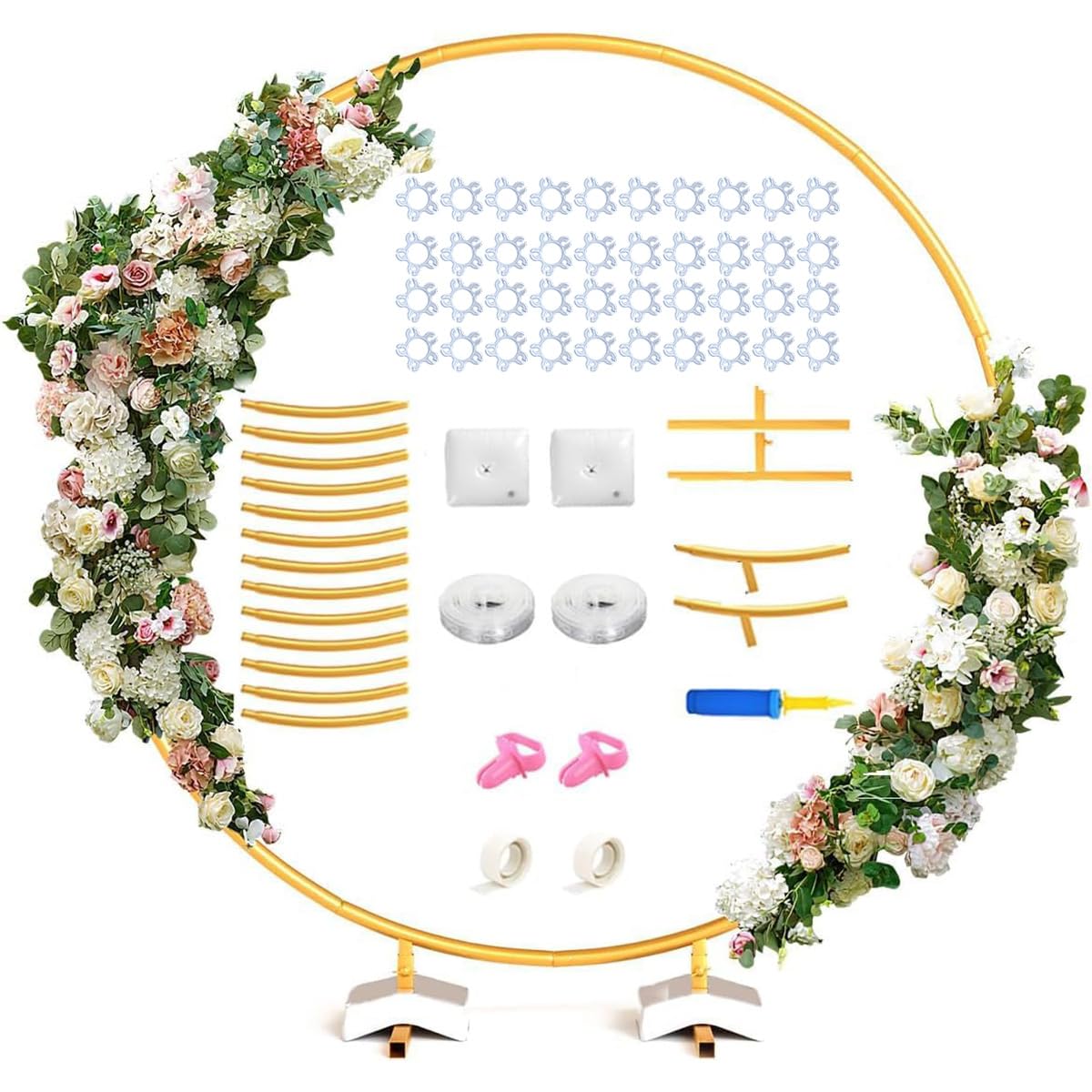 Round Balloon Arch Kit, 2M Circle Backdrop Stand Metal Balloon Arch Frame Set Large Ring Backdrop, Balloon Column Kit with Base for Birthday Party Photo Background Decoration