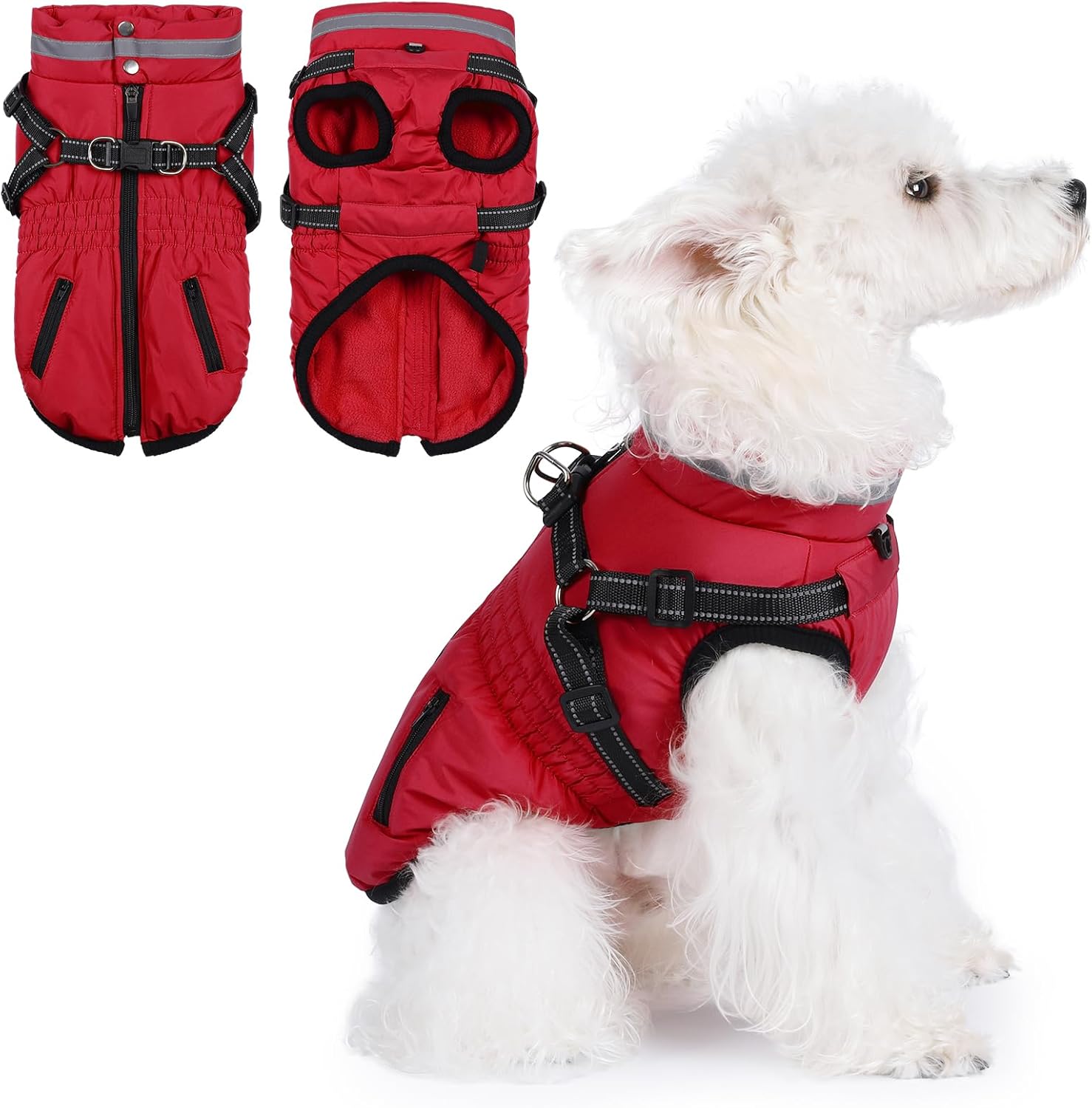 Gyuzh Dog Coat with Harness,Dog Coats for Small Dogs,Warm Fleece Winter Puppy Jacket,Waterproof Jacket with Harness Built in for Small Medium Large Dogs