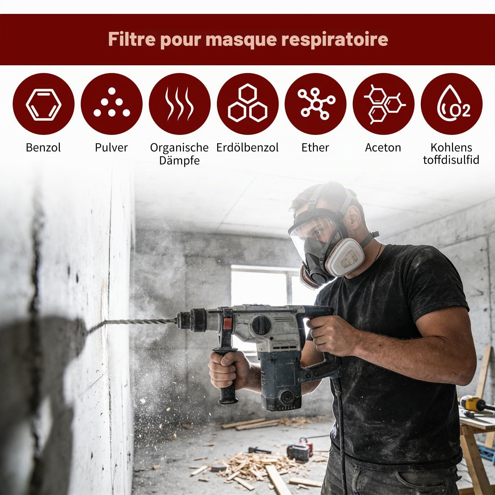 10 filtres pour masque a cartouche, 6001 pour masque de peinture, cartouches Organic Vapor, filtre chimique contre la poussière, les gaz, les vapeurs organiques, avec 6100/6200/7501/7502/6502/6800