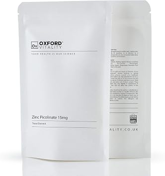 Oxford Vitality Zinc Picolinate Tablets | Zinc Supplement for Skin Hair Nails Bones and Vision Support | Easy to Take Daily Tablets | UK Manufactured | Pack of 120