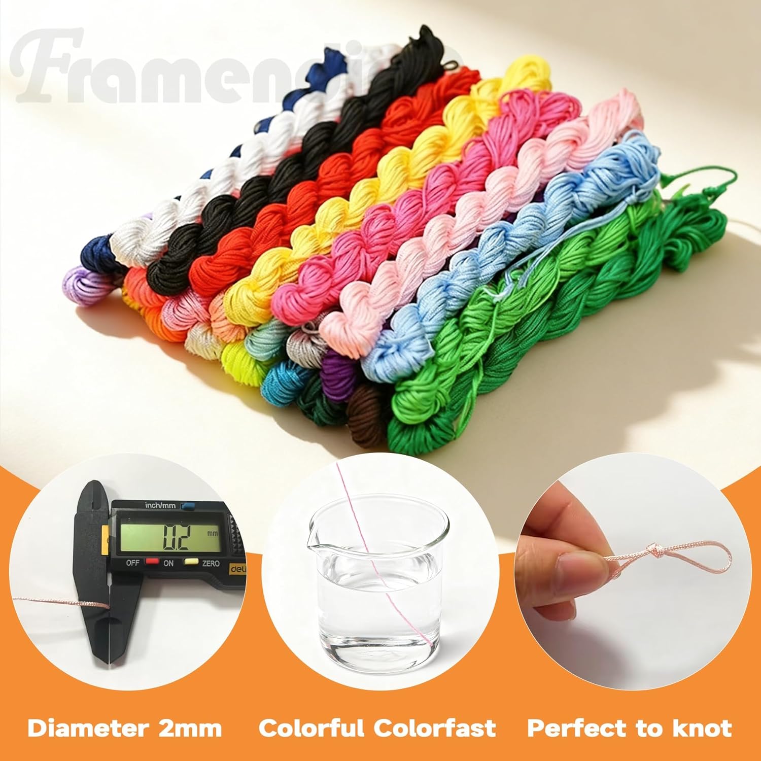 Framendino, 27 Pack 1mm Nylon Beading String Chinese Knotting Cord Trim Cords Macrame Thread Braided for Friendship Bracelets Necklace Jewelry Making (27 Colors, 675 Yards) - Image 2