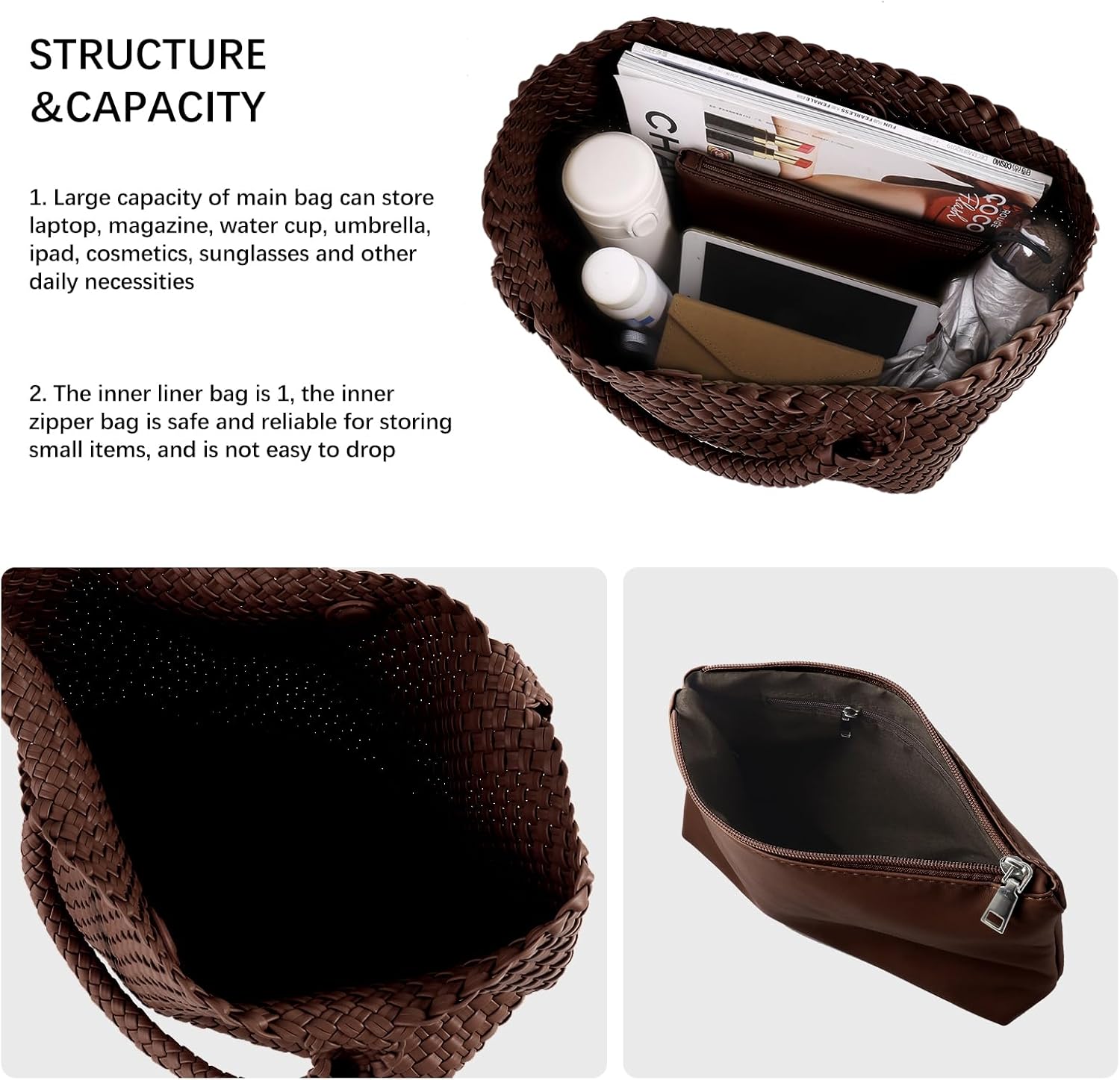 Woven Tote Bag Womens Purse Vegan Leather Shoulder Handbags Fashion Summer Beach Tote Bags Large Travel Totes - Image 6