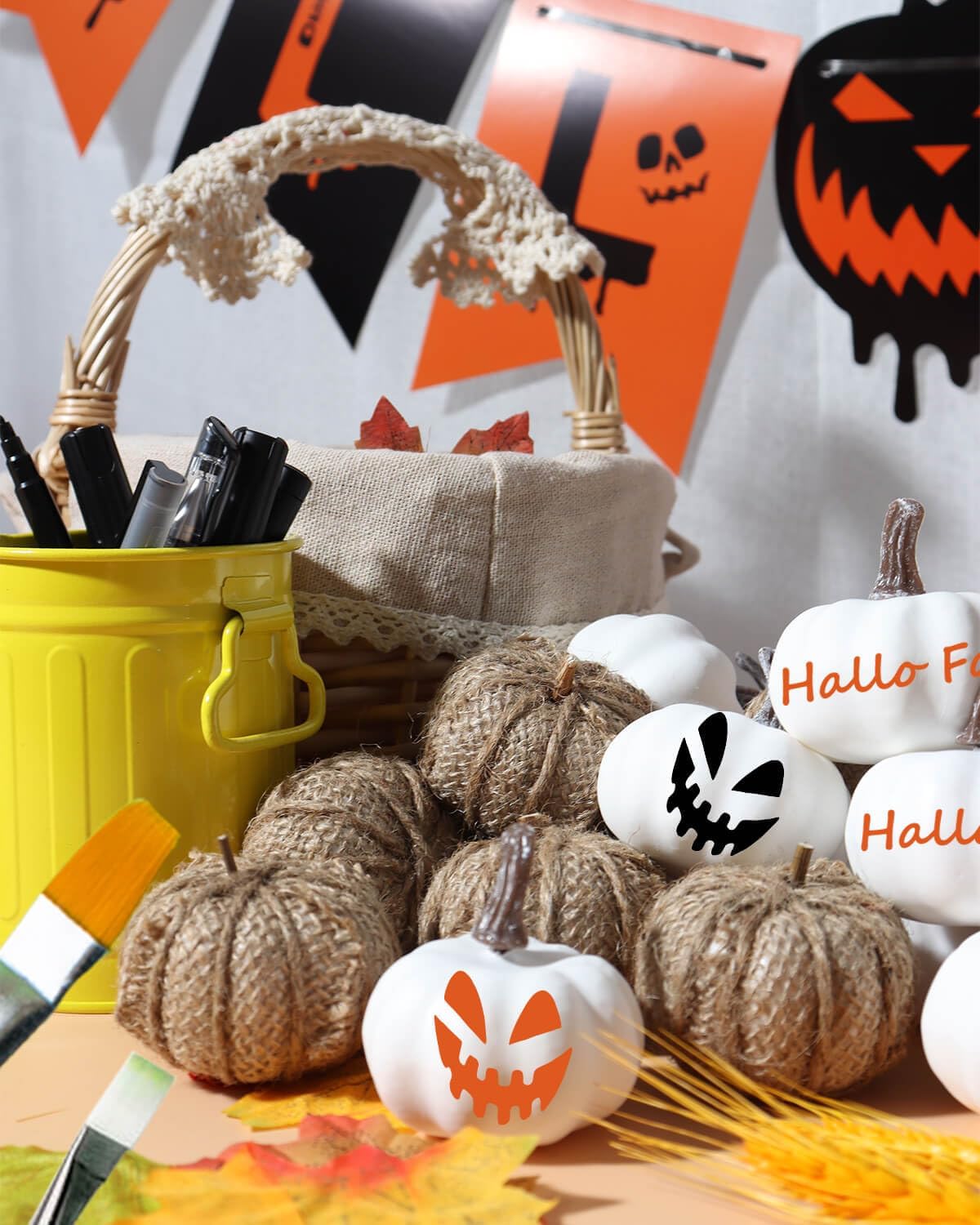 Fabric and White Pumpkins Assorted Size - 16PCS Burlap for Rustic Fall Decor, Perfect Halloween Thanksgiving Decoration Wedding