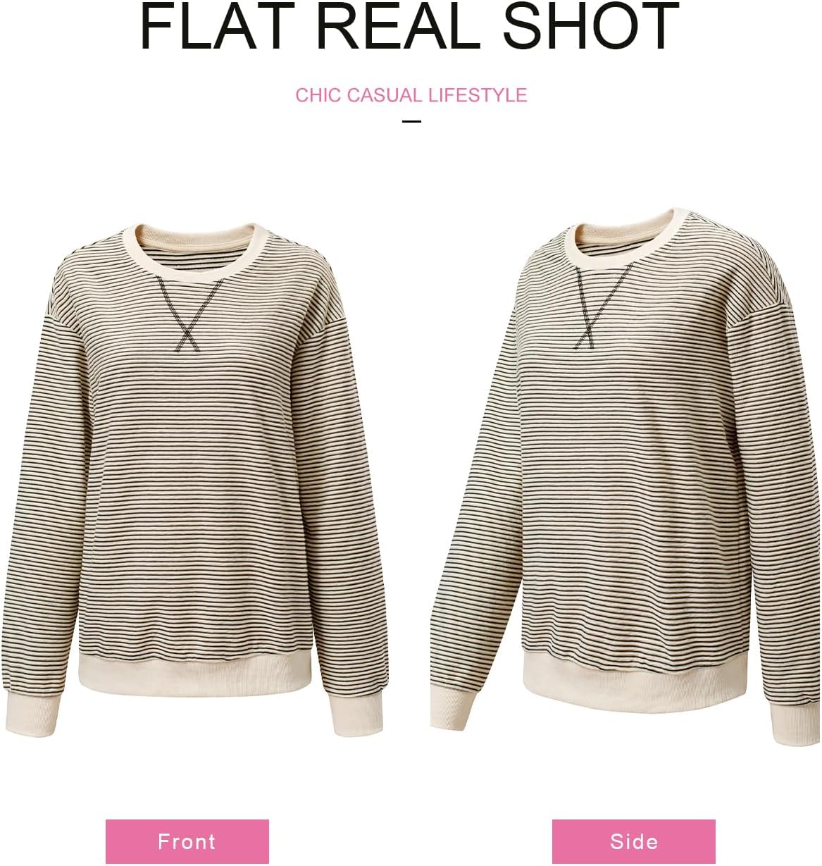 SHEWIN Womens Striped Sweatshirt Crewneck Casual Long Sleeve Pullover Tops Trendy 2025 - Image 5