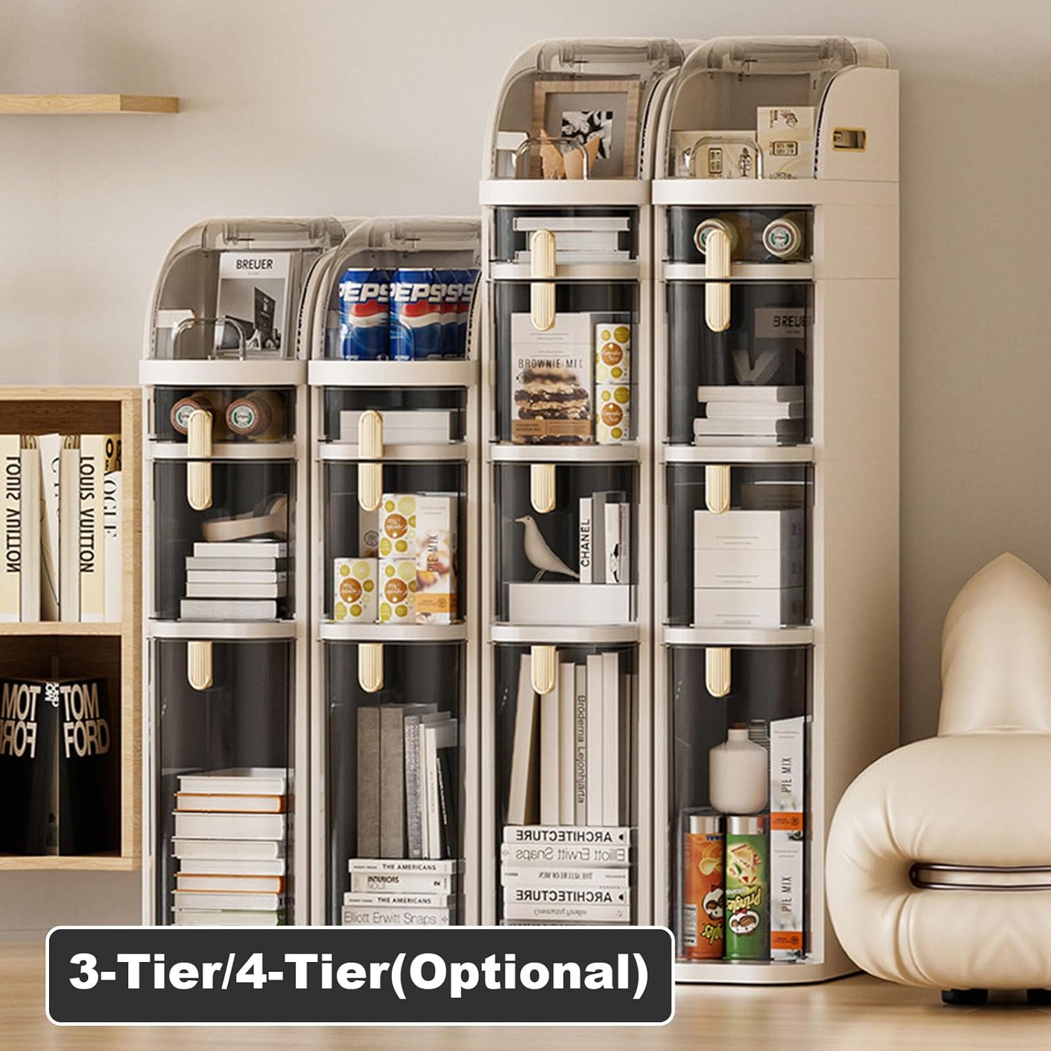 4-Tire Plastic Slim Storage Cabinet,Rolling Narrow Organizer with Toilet Paper Holder, Multifunctional Floor Cabinet for Small Spaces Bathroom Kitchen Bedroom Living Room