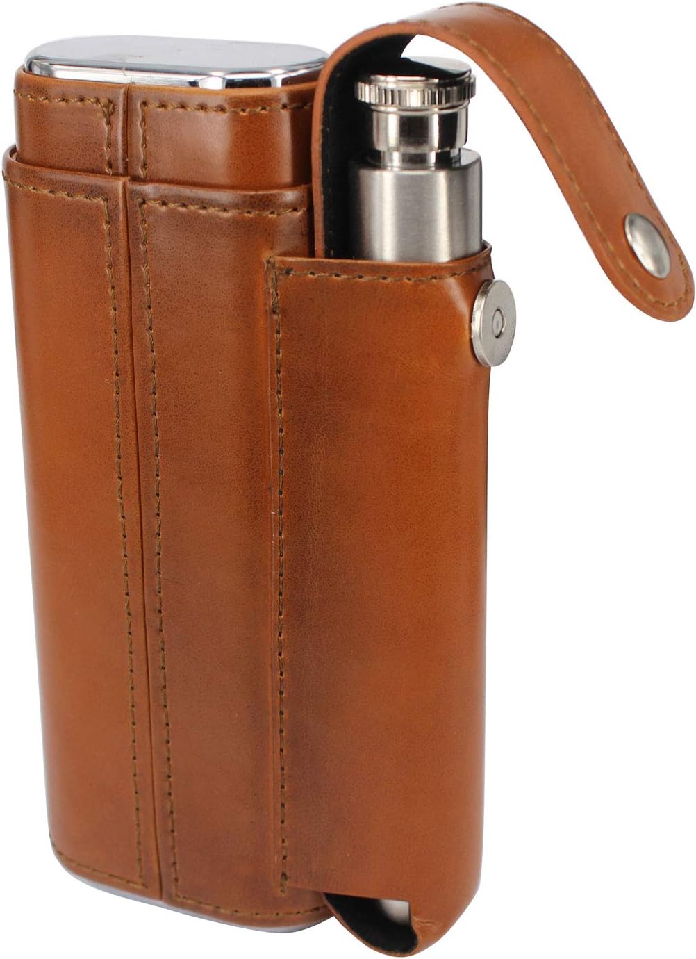 AMANCY Portable Cigar Case Flask Gift Set - 2 Finger Cigar Case with 2 Oz Stainless Steel Flask and Cutter