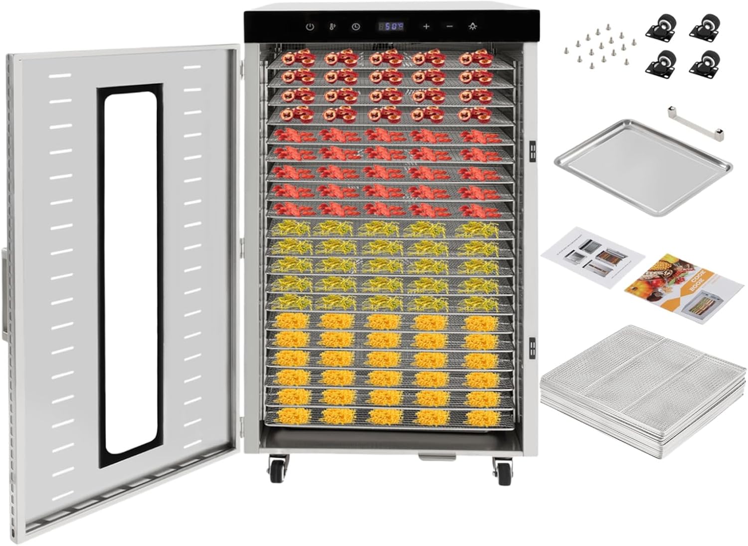 20 Layers Commercial Food Dehydrator, 1700W Food Dryer Machine for Home of Fruit, and Tea Stores, Pet Stores Dry Various Vegetables, Fruits 360-Degree Circulating Heating 24H Timer 86-194°F