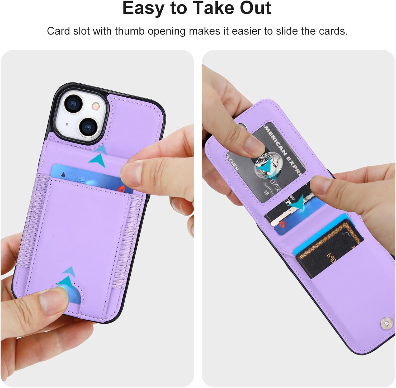 KIHUWEY for iPhone 13/14 Case Wallet with Card Holder, Large Capacity RFID Blocking Flip PU Leather Kickstand Magnetic Clasp Shockproof Protection Credit Card Slots Cover 6.1 Inch(Purple)